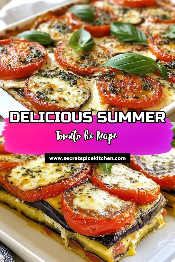 Discover the delightful Summer Tomato Eggplant Pie recipe that combines fresh flavors in a vegetarian eggplant pie. This easy vegetable pie recipe features layers of tender eggplant, juicy tomatoes, and creamy ricotta cheese, making it a perfect baked tomato eggplant dish for any occasion. Try this delicious, comforting meal today! Save this recipe and impress your friends at your next summer gathering! #VegetarianRecipes #SummerCooking #EggplantPie #BakedDishes