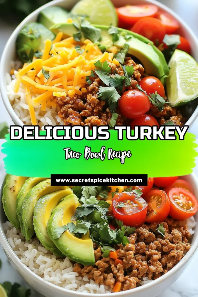Looking for a delicious and nutritious meal? Try this Turkey Taco Bowl recipe! Packed with healthy turkey tacos ingredients like ground turkey, black beans, and fresh veggies, this easy taco bowl recipe is perfect for quick dinner ideas healthy. Meal prep with ground turkey to save time and enjoy a wholesome dinner in just 30 minutes. Don't miss out—save this recipe for later! #TurkeyTacoBowl #HealthyRecipes #MealPrep #QuickDinnerIdeas