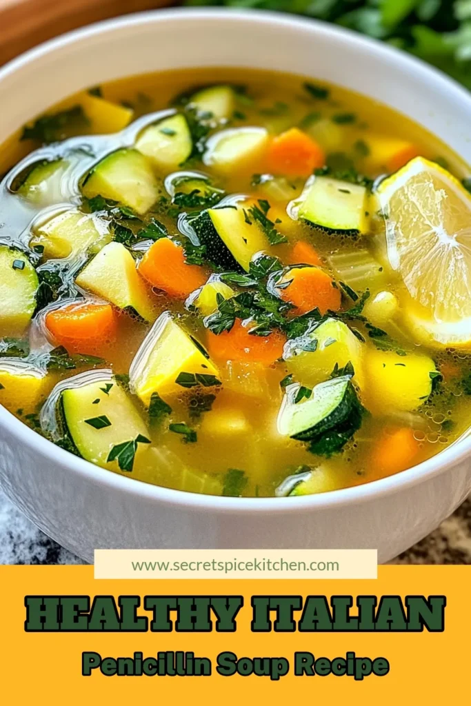 Discover the delightful flavors of Light Italian Penicillin Soup, a healthy Italian soup filled with fresh veggies and protein-rich chickpeas. This low-sodium vegetable soup is perfect for anyone seeking a nourishing vegetarian option. Enjoy the richness of this chickpea soup recipe with spinach that warms your soul. Make this easy, satisfying dish for your next meal! Save and try it today! #ItalianPenicillinSoup #VegetarianSoupWithSpinach #ChickpeaSoupRecipe #HealthyItalianSoup