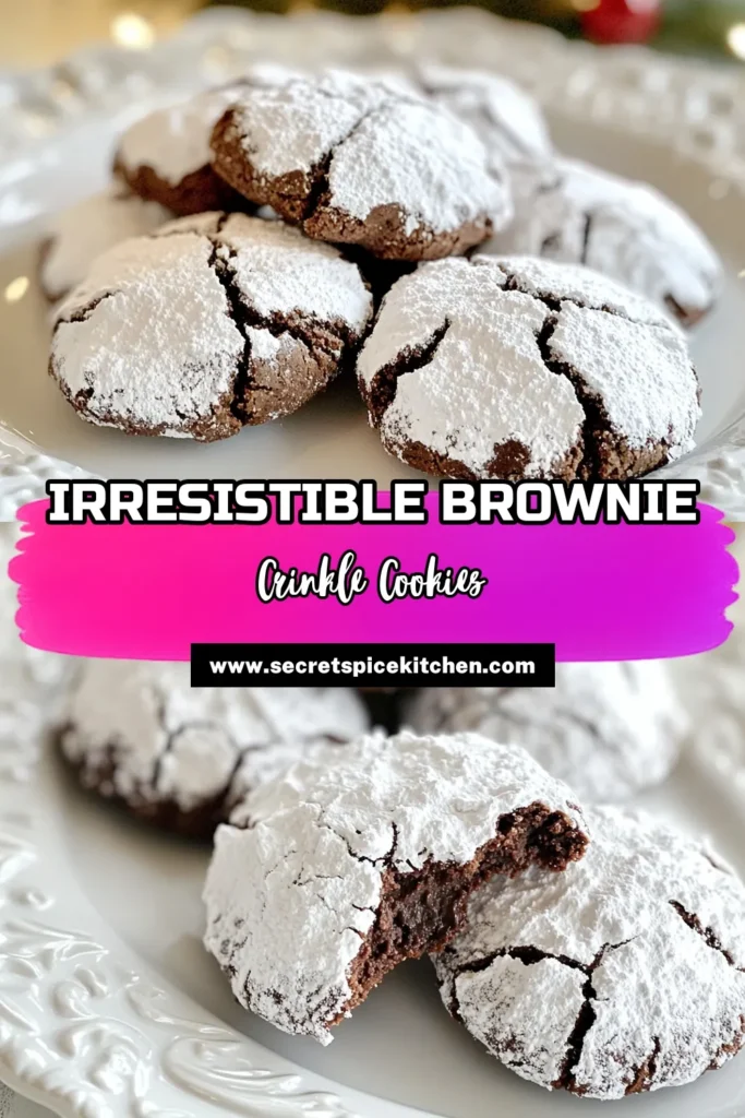 Indulge in these delightful Brownie Crinkle Cookies that combine the best of brownie and cookie worlds! This easy Brownie Cookies recipe features rich cocoa powder for soft, chewy cookie goodness. Perfect for a sweet treat or a special occasion, these Chocolate Crinkle Cookies are sure to impress. Try this simple cookie recipe with cocoa powder for a delicious dessert! Save this recipe now and treat yourself! #BrownieCrinkleCookies #ChewyCookies #CookieRecipe #ChocolateDesserts