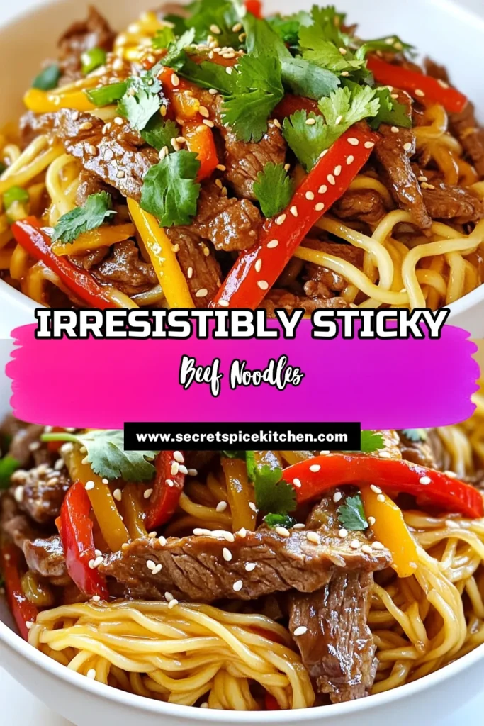 Discover the ultimate sticky beef noodles recipe that will elevate your dinner game! This easy homemade beef noodles dish features tender beef stir-fry noodles tossed with flavorful rice noodles and a sweet, savory sauce. Perfect for a quick weeknight meal, these sticky Asian beef noodles are sure to impress. Try it today and enjoy a delicious taste of Asia at home! Save this recipe for your next culinary adventure! #BeefStirFryNoodles #StickyBeefNoodles #RiceNoodlesWithBeef #HomemadeBeefNoodles