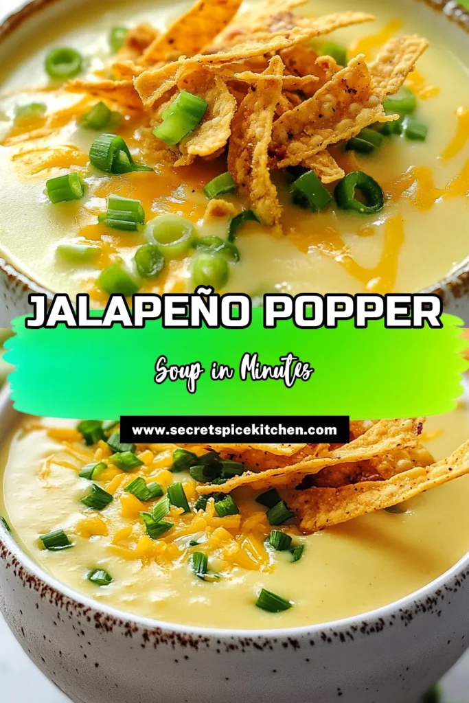 Warm up your day with this delicious jalapeño popper soup! This creamy jalapeño soup is the perfect comfort food recipe, combining fresh jalapeños, tangy cream cheese, and sharp cheddar cheese for a spicy kick that satisfies. Ideal for chilly nights, this flavorful spicy soup recipe is sure to become a family favorite. Try it today and enjoy a bowl of warmth! Save this recipe for later! #jalapenopoppersoup #creamysoup #comfortfood #spicysoup
