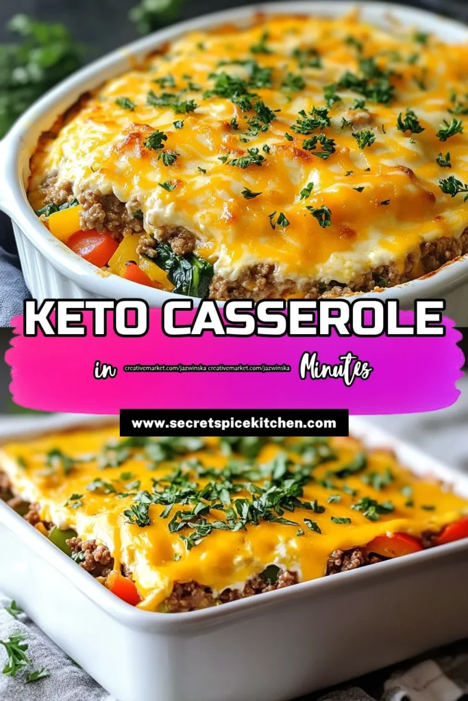 Discover the ultimate Keto ground beef casserole recipe! This delicious low carb casserole combines ground beef, creamy cauliflower rice casserole, and cheesy goodness in one dish. Perfect for quick keto dinner recipes, this cheesy beef casserole is a family favorite that's easy to prepare. Enjoy a nutritious meal that's satisfying and flavorful. Try it tonight and save for later! #KetoRecipes #LowCarb #Casserole #KetoDinner