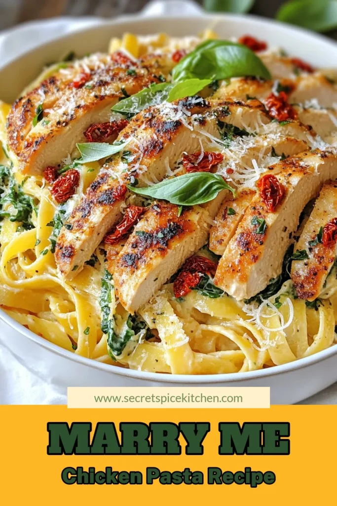 Indulge in the Ultimate Marry Me Chicken Pasta, a creamy chicken fettuccine dish your loved ones will adore! This easy pasta recipe combines tender chicken, sun-dried tomatoes, and fresh spinach, creating a mouthwatering Italian chicken dinner. Perfect for date night or a family meal, this recipe takes just 30 minutes. Ready to impress? Try it now and fall in love with pasta again! #MarryMeChickenPasta #CreamyChickenFettuccine #EasyPastaRecipes #ItalianChickenDinner