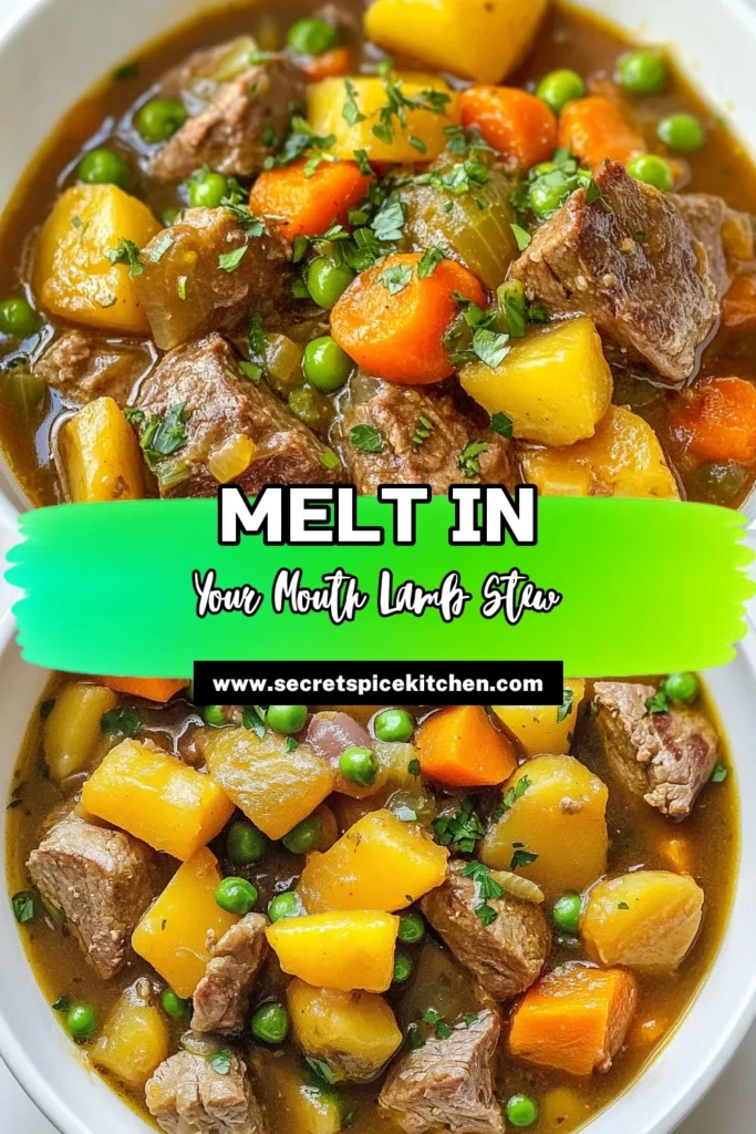 Indulge in the ultimate comfort food with this Fall-Apart Lamb Stew recipe! Perfect for chilly days, this Slow Cooker Lamb Stew combines tender lamb shoulder with fresh vegetables and aromatic herbs for an unforgettable meal. Easily make the Best Lamb Stew Recipe that your whole family will love. Don't miss out on this cozy dish, save the recipe now! #LambStew #ComfortFood #SlowCookerRecipes #FallRecipes