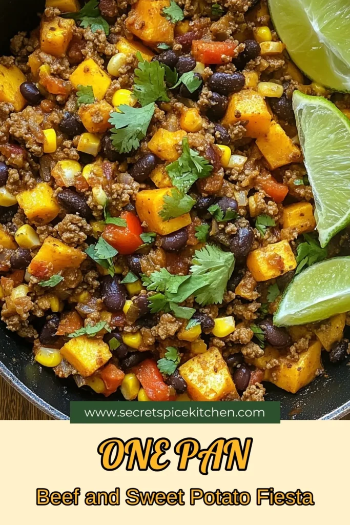 Indulge in this flavorful Southwest Beef Sweet Potato Skillet that's sure to become a weeknight favorite. Packed with ground beef, sweet potatoes, and black beans, this easy ground beef dinner is both healthy and satisfying. Explore delicious sweet potato recipes with this one-pan dish that comes together in just 35 minutes. Perfect for busy nights! Save this healthy sweet potato meal for your next dinner idea. #SouthwestBeefSkillet #SweetPotatoRecipes #EasyGroundBeefDinner #HealthyMeals