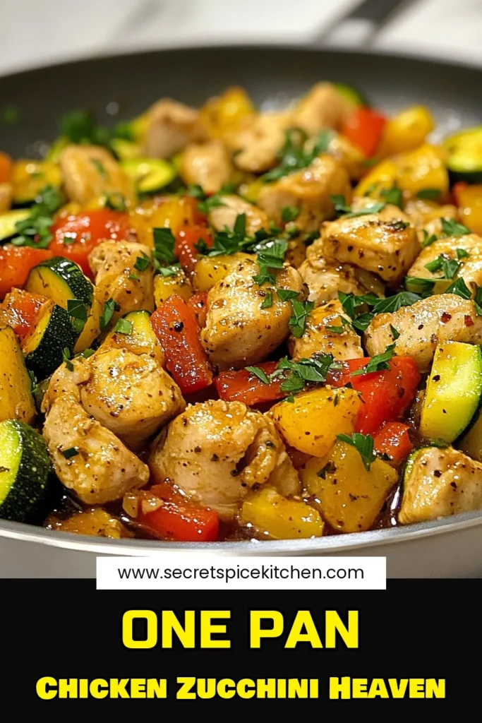 Looking for a delicious and healthy chicken recipe? Try this Chicken Zucchini Skillet! This easy skillet meal features juicy chicken and tender zucchini, combined with vibrant bell pepper for a one-pan chicken dinner that’s packed with flavor. Ready in just 20 minutes, it's perfect for busy nights. Save this Chicken Zucchini Skillet recipe for your next healthy meal! #ChickenZucchiniSkillet #HealthyChickenRecipes #EasySkilletMeals #ZucchiniRecipes