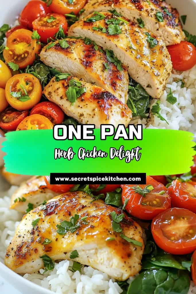 Looking for a delicious and easy chicken dinner? Try this herb chicken recipe featuring basmati rice in a one-pan chicken dish! With tender chicken, aromatic spices, fresh spinach, and sweet cherry tomatoes, this healthy chicken recipe is perfect for weeknight meals. Plus, it's ready in just 40 minutes! Save this flavorful basmati rice skillet for your next dinner party or family night. #HerbChickenRecipe #BasmatiRiceSkillet #EasyChickenDinner #HealthyChickenRecipe