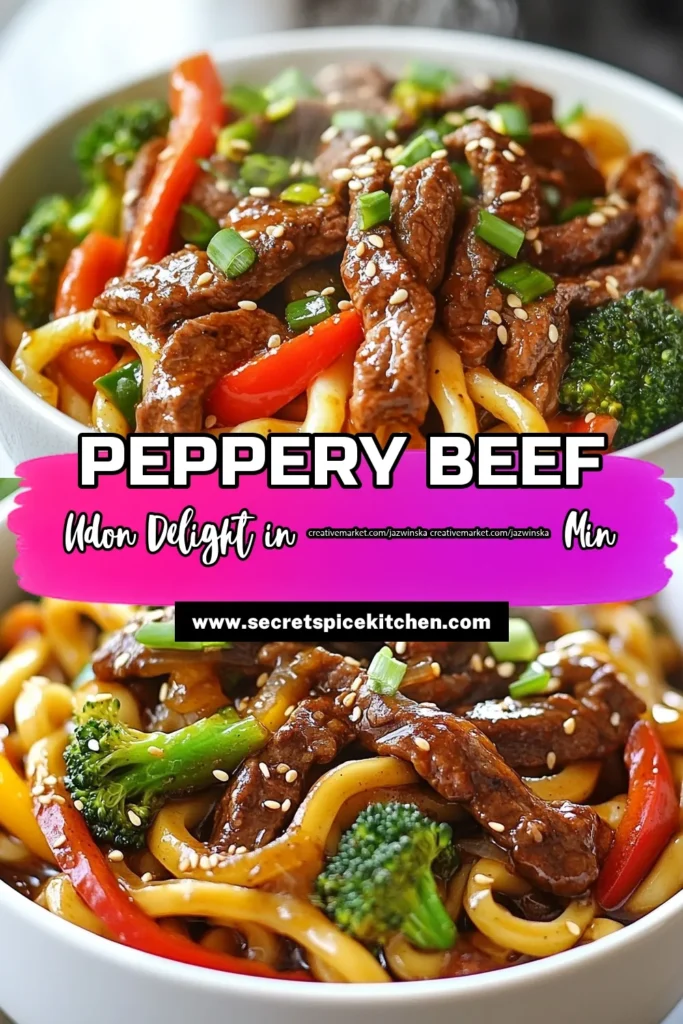 Indulge in a delicious Beef Black Pepper Udon, the perfect easy udon noodle recipe for busy weeknights! This savory beef stir-fry combines tender beef sirloin with fresh veggies and udon noodles, delivering an Asian beef noodle recipe that's quick and satisfying. Ready in just 30 minutes, it's an ideal quick weeknight dinner. Save this recipe for a tasty bowl tonight! #BeefBlackPepperUdon #EasyUdonRecipe #SavoryStirFry #QuickDinner