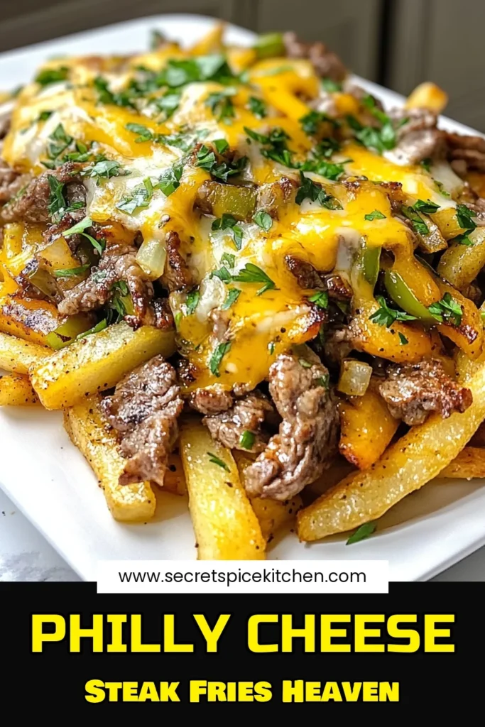 Savor the ultimate comfort food with these Philly cheese steak fries! This loaded fries recipe features crispy oven-baked steak fries topped with tender beef sirloin, green peppers, and melted provolone cheese for a mouthwatering treat. Perfect as a snack or a meal, these beef sirloin fries are sure to impress. Don't miss out—try this delicious recipe today! Save for later and enjoy your culinary adventure! #PhillyCheeseSteakFries #LoadedFriesRecipe #BeefSirloinFries #ProvoloneCheeseFries