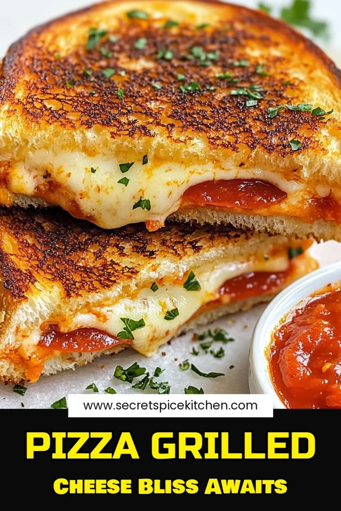Indulge in the ultimate comfort food with this Pizza Grilled Cheese! This easy grilled cheese recipe features a delicious sourdough pizza sandwich packed with gooey mozzarella cheese toast, savory pepperoni, and homemade pizza sauce dip. Perfect for lunch or a snack, it's quick to prepare and always a crowd-pleaser. Try it today and elevate your grilled cheese game! Save this tasty recipe! #PizzaGrilledCheese #EasyGrilledCheeseRecipe #SourdoughPizzaSandwich #MozzarellaCheeseToast