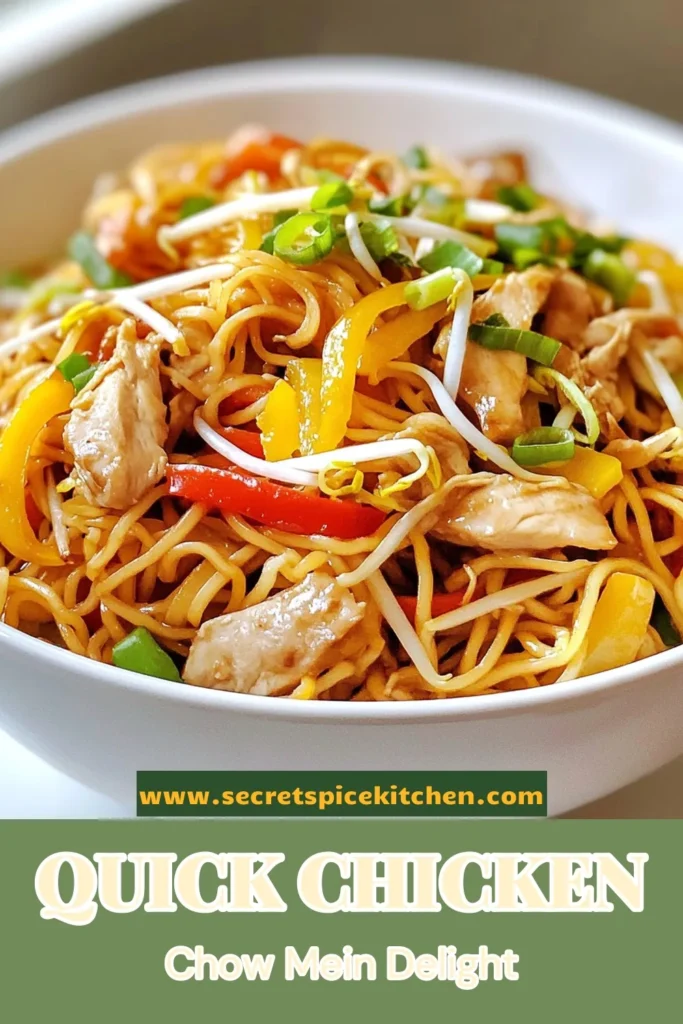 Looking for an easy dinner idea? Try this Chicken Chow Mein Recipe that's perfect for a quick meal! This Easy Chicken Stir Fry features tender chicken, colorful veggies, and Chow Mein Noodles cooked to perfection. Enjoy this Quick Chinese Chicken Dish in just 30 minutes with simple ingredients! Make your own Homemade Chow Mein tonight and impress your family. Save this recipe for your weekly meal plan! #ChickenChowMein #StirFryRecipe #EasyDinner #ChineseFood