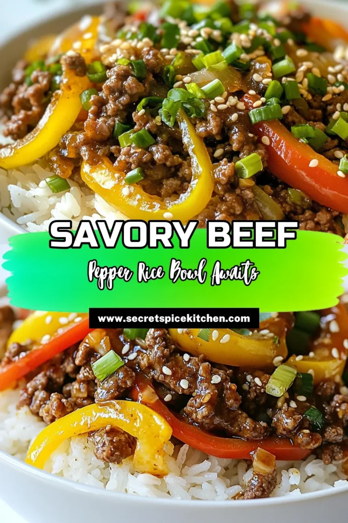 Savor the flavors of this savory beef pepper rice bowl! Made with fluffy jasmine rice and tender ground beef stir-fry, this easy beef rice bowl is perfect for busy weeknights. Enjoy a delightful mix of bell peppers and aromatic seasonings in this simple Asian beef recipe. Ready in just 35 minutes, it's a meal your whole family will love. Try it out today! #BeefPepperRiceBowl #JasmineRiceRecipes #GroundBeefStirFry #EasyBeefRiceBowl