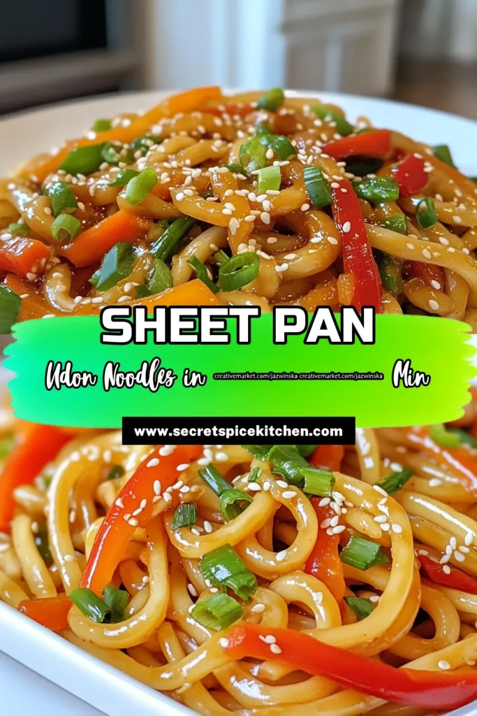 Discover the ultimate sheet pan udon recipe with our easy soy sauce udon noodles! This quick dinner recipe combines delicious roasted vegetable udon with vibrant bell peppers, snap peas, and carrots. Perfect for busy weeknights, this simple udon stir fry is packed with flavor and takes only 30 minutes to prepare. Try it today for a meal the whole family will love! Save for later! #sheetpanudonrecipe #udonnoodles #quickdinnerrecipes #easydinneridea