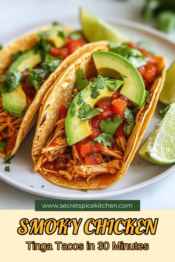 Savor the deliciousness of Smoky Chicken Tinga Tacos with this easy Chicken Tinga recipe! Perfect for busy nights, these quick taco recipes feature tender shredded chicken, chipotle peppers, and fresh toppings. Make your meals exciting with these flavorful Chipotle Chicken Tacos that are sure to impress. Don't forget to save this tasty recipe for your next taco night! #ChickenTinga #TacoRecipes #QuickMeals #EasyRecipes