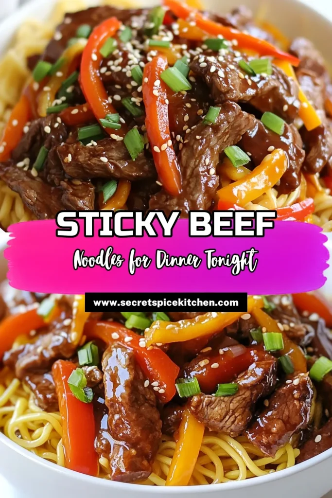 Craving a delicious dinner? Try this Sticky Beef Noodles recipe for a quick Asian noodle dish that’s packed with flavor! This easy beef noodle stir-fry features tender beef sirloin, colorful veggies, and a savory sauce made from soy sauce. Perfect for a weeknight meal, these flavorful noodle recipes are sure to impress. Make today’s dinner memorable! Click to save this recipe! #StickyBeefNoodles #BeefNoodleStirFry #AsianNoodleDish #QuickRecipes