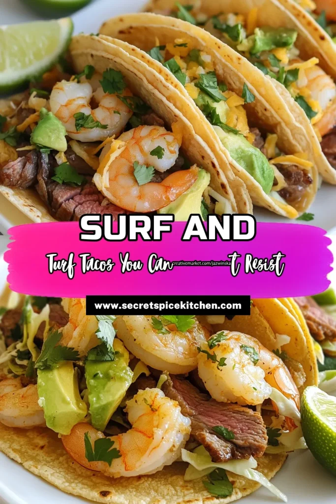 Indulge in delicious Surf and Turf Tacos with this easy taco recipe! Featuring succulent shrimp and juicy flank steak wrapped in warm corn tortillas, this grilled taco recipe is perfect for any occasion. Elevate your weeknight dinners with these flavorful Shrimp and Steak Tacos, topped with fresh avocado and cabbage. Quick to make and a guaranteed hit, these tacos will become your new favorite! Try this recipe today! #SurfAndTurfTacos #EasyTacoRecipe #GrilledTacos #CornTortillaTacos