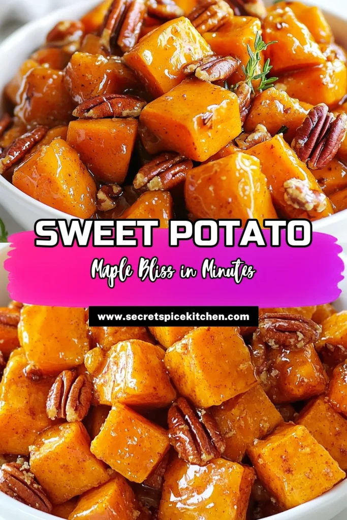 Discover the perfect blend of flavors in this maple glazed sweet potatoes recipe! Easily whip up this roasted sweet potato side dish using just a few simple ingredients, including maple syrup and pecans. Enjoy a deliciously caramelized maple syrup sweet potato dish that complements any meal. Perfect for holiday gatherings or everyday dinners, this easy sweet potato side dish is sure to impress. Save this recipe now for a delightful pecan sweet potato casserole twist! #MapleGlazedSweetPotatoes #RoastedSweetPotatoRecipes #EasySweetPotatoSideDish #PecanSweetPotatoCasserole