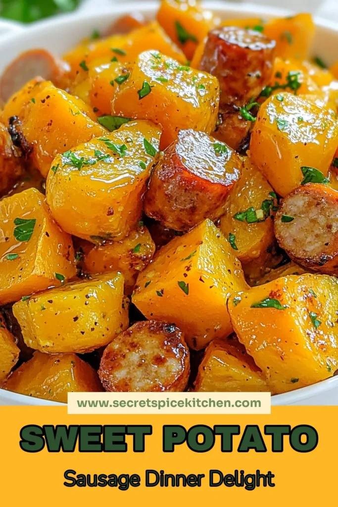 Looking for a delicious and healthy dinner recipe? Try this Honey Garlic Sausage Sweet Potatoes dish! Packed with flavor, this easy oven roasted sweet potatoes recipe features tender sweet potatoes with sausage coated in a tasty honey garlic glaze. Perfect for any night of the week, it’s a quick and satisfying meal. Don't miss out—save this honey garlic sausage recipe for later! #HealthyDinnerRecipes #SweetPotatoesWithSausage #HoneyGarlicGlaze #EasyOvenRoastedSweetPotatoes