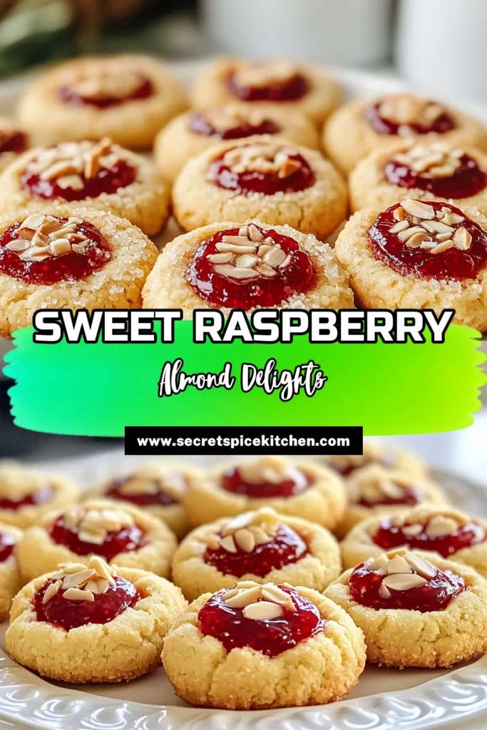 Indulge in the sweet delight of Raspberry Almond Cookies with this easy Thumbprint Cookie Recipe! Combining rich almond extract cookies with luscious raspberry jam, these Raspberry Jam Cookies are perfect for any occasion. Simple to make and utterly delicious, you'll love how they melt in your mouth. Try this easy cookie recipe today and impress your family and friends! Save for later! #RaspberryAlmondCookies #ThumbprintCookieRecipe #AlmondExtractCookies #EasyCookieRecipes