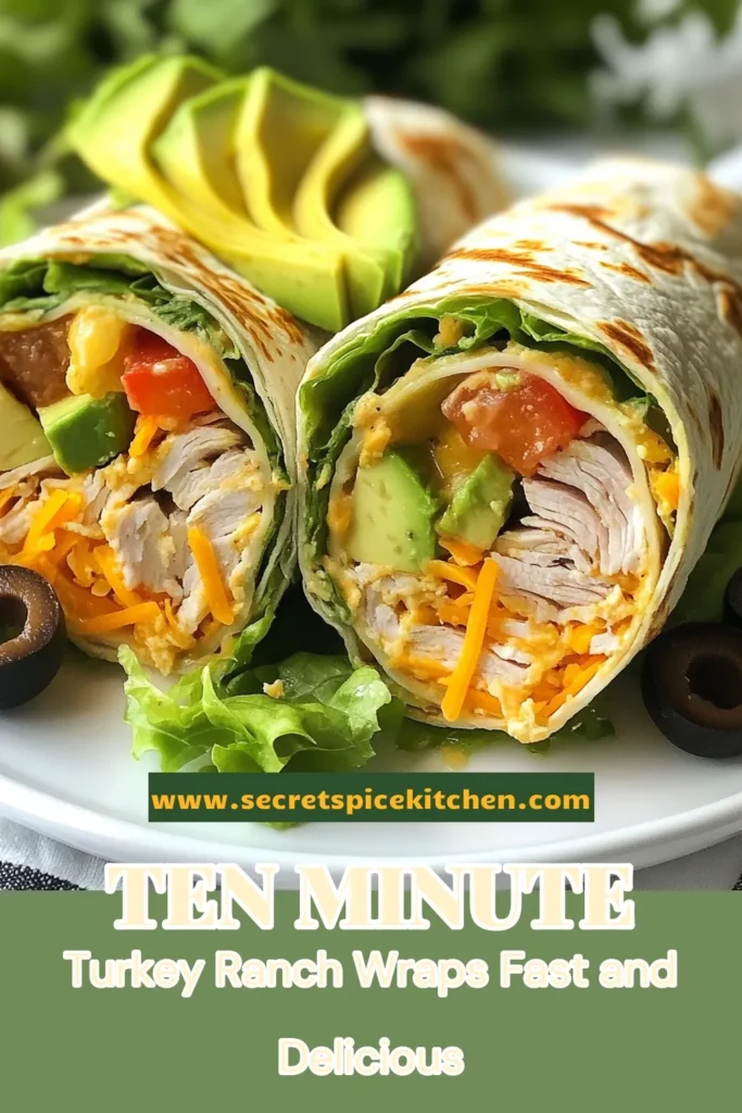 Discover how to make ten minute turkey wraps that are both delicious and healthy with this turkey ranch wraps recipe! Perfect as a quick lunch or snack, these easy wrap recipes use whole wheat tortillas for a wholesome twist. Loaded with turkey, veggies, and ranch dressing, these healthy turkey wraps are a family favorite. Enjoy them fresh or for meal prep! Try this simple recipe today and save for later! #HealthyEating #EasyRecipes #TurkeyWraps #MealPrepIdeas