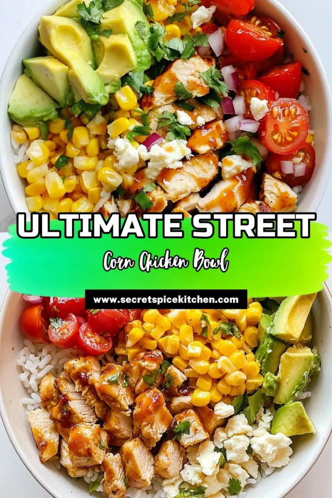 Discover the delightful flavors of a Street Corn Chicken Rice Bowl, perfect for any meal prep! This quick chicken bowl is packed with healthy ingredients like jasmine rice, corn, and fresh veggies, making it a go-to for nutritious meals. Enjoy a burst of taste in every bite. Ready in just 40 minutes, it's one of the best corn chicken recipes you'll try. Save this for your healthy meal prep ideas and impress your friends! #HealthyEating #MealPrep #QuickRecipes #JasmineRice