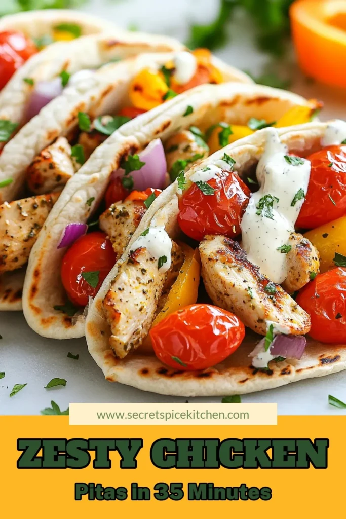 Discover the deliciousness of zesty chicken pitas with this easy sheet pan chicken recipe! Perfect for a healthy weeknight dinner, these mouthwatering whole wheat pita pockets are filled with flavorful marinated chicken, roasted veggies, and creamy ranch dressing. Enjoy a fast, nutritious meal that your family will love! Save this recipe for a satisfying dinner tonight! #ChickenPitas #HealthyRecipes #SheetPanMeals #QuickDinners