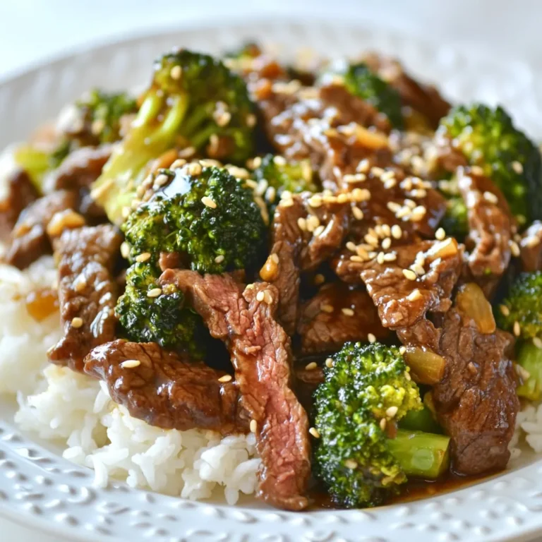 - 1 pound beef flank steak - 3 cups broccoli florets - 4 cloves garlic - 1 tablespoon ginger - 1/4 cup soy sauce - 1 tablespoon oyster sauce - 1 tablespoon cornstarch - 2 teaspoons sesame oil - 1 tablespoon sugar - Salt and pepper to taste - 1/4 cup water To make a great beef broccoli stir fry, you need fresh, quality ingredients. The beef flank steak is key. It’s tender and flavorful when sliced thin. Broccoli florets add a nice crunch and color. Garlic and ginger bring a warm aroma. Soy sauce and oyster sauce give the dish a savory depth. Cornstarch helps thicken the sauce for a perfect coating. Sesame oil adds a nutty flavor. Sugar balances the saltiness, while salt and pepper round it all out. - Toasted sesame seeds - Cooked rice or noodles Adding toasted sesame seeds on top gives extra crunch. Serving it over rice or noodles makes it filling and satisfying. You can mix and match these garnishes to suit your taste. {{ingredient_image_1}} First, place your thinly sliced beef in a large bowl. Add soy sauce, oyster sauce, cornstarch, sesame oil, sugar, salt, and pepper. Mix it all together well. This marinade adds flavor and tenderness to the beef. Let it sit for at least 15 minutes. This time helps the beef soak up the sauce. Next, heat one tablespoon of olive oil in a large skillet over medium-high heat. Carefully add the marinated beef to the skillet in a single layer. Let it cook for about 2-3 minutes. Stir occasionally. This helps the beef cook evenly and brown nicely. Once browned, remove the beef from the pan and set it aside. In the same skillet, add the remaining tablespoon of olive oil. Toss in the minced garlic and grated ginger. Stir-fry these for about 30 seconds. You want them to become fragrant but not burn. After that, add your broccoli florets. Stir-fry for about 3-5 minutes. The broccoli should be bright green and just tender. Now, return the cooked beef to the skillet. Pour in 1/4 cup of water and stir everything well. Let this mixture simmer for 2-3 minutes. This step helps everything blend together. Taste the dish and adjust the flavors. You can add more soy sauce or sugar if needed. Serve hot over cooked rice or noodles. Garnish with toasted sesame seeds for a nice touch. To make a great beef broccoli stir fry, heat is key. Use medium-high heat for fast cooking. This keeps the beef juicy and the broccoli bright. A wok or a large skillet is best for this dish. The wide surface helps to cook the meat and veggies evenly. One common mistake is overcooking broccoli. You want it bright green and slightly tender. Cook it for just 3-5 minutes. Another mistake is not marinating the beef long enough. Fifteen minutes is the minimum. Longer marinating adds flavor and tenderness. You can boost flavor with extra sauces. Try adding hoisin or chili sauce for more depth. Balancing sweetness and saltiness is important too. Adjust the sugar and soy sauce to your taste. This will make every bite delicious. Pro Tips Marinate for Flavor: Allow the beef to marinate for at least 30 minutes for deeper flavor absorption. If time allows, marinate overnight in the refrigerator for the best results. Perfectly Cooked Broccoli: To achieve tender yet crisp broccoli, cook it until it's bright green and slightly tender but still has a crunch. Overcooking can lead to a mushy texture. Adjust the Sauce: Feel free to customize the sauce by adding a splash of rice vinegar for acidity or a bit of chili paste for heat, tailoring it to your taste preferences. Serving Suggestions: Serve this dish over jasmine rice for a fragrant experience or try it with whole grain noodles for added nutrition and a different texture. {{image_2}} You can swap beef for chicken, tofu, or shrimp. Each protein has its own taste and texture. For chicken, slice it thinly like beef. Cook it for about the same time. It should be white and juicy. For tofu, use firm or extra firm. Press it to remove excess water. Cut it into cubes and stir-fry until golden. Shrimp cooks quickly, so add it near the end. Just a few minutes will do! Want more veggies? Try bell peppers or snap peas! Cut bell peppers into strips and add them with the broccoli. They need about 3-4 minutes to cook. Snap peas can join the party too! They only need 2-3 minutes. Keep an eye on them. You want them bright and crisp, not mushy! If you need a gluten-free option, use tamari instead of soy sauce. This way, you keep the flavor but avoid gluten. For a vegan twist, skip the beef and oyster sauce. Use mushrooms for a meaty texture. Add some extra soy sauce for flavor. You can make this dish fit any diet! To store your leftover beef broccoli stir fry, let it cool first. Place it in an airtight container. This keeps the flavors fresh and prevents odors from mixing. Use containers made of glass or BPA-free plastic. These materials are safe and easy to clean. If you want to freeze your stir fry, make sure it cools completely. Divide it into portions. Use freezer-safe bags or containers. Remove as much air as possible to prevent freezer burn. When you're ready to eat, thaw it in the fridge overnight. For reheating, you can use a microwave or skillet. If using the microwave, heat in short bursts. Stir the dish well between each burst to heat evenly. In a skillet, add a splash of water to keep it moist. Heat over medium until warmed through. In the fridge, your beef broccoli stir fry will last about 3 to 4 days. If you freeze it, it can stay good for about 2 to 3 months. Always check for any off smells or changes in texture before eating. Yes, you can use frozen broccoli. Just remember to thaw it first. Drain any extra water. Frozen broccoli cooks quickly, so you may need less time than fresh. Stir-fry it until bright green. This keeps it crisp and tasty. If you avoid shellfish, try soy sauce mixed with a bit of sugar. Another option is hoisin sauce. Both give a rich flavor. You can also use mushroom sauce for a similar taste. You can add red pepper flakes or sliced fresh chili peppers. A dash of hot sauce works well too. Adjust the amount based on your heat preference. Start small and taste as you go. Yes, you can prep ingredients in advance. Marinate the beef and chop the veggies. Store them separately in the fridge. This keeps them fresh. Cook them right before serving for the best taste. This stir-fry guide covers essential ingredients, cooking steps, and tips for success. You learned to marinate beef, cook veggies perfectly, and avoid common mistakes. Experimenting with proteins and adding your favorite vegetables can make it your own. Remember to store leftovers safely and enjoy them later. With this knowledge, you can create tasty meals that impress. Happy cooking!