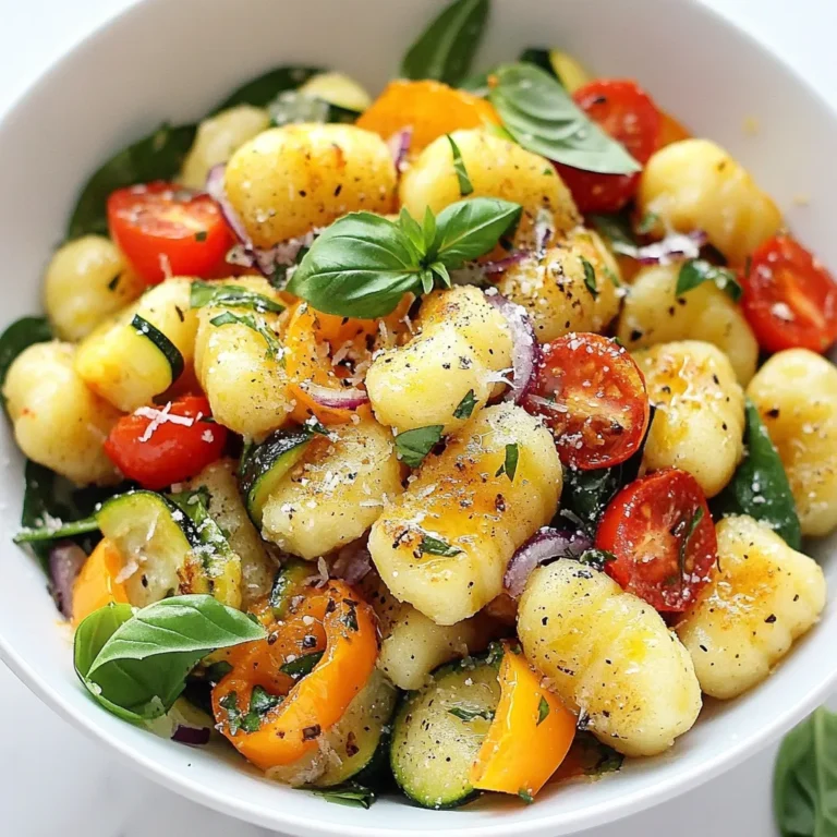 - 1 package (16 oz) Trader Joe's Cauliflower Gnocchi - 1 bell pepper, diced (any color) - 1 zucchini, sliced - 1 red onion, chopped - 1 cup cherry tomatoes, halved - 2 cups fresh spinach To start, you need the star of the dish: the cauliflower gnocchi. This gnocchi is soft and cooks quickly. Next, grab a bell pepper. Any color works, but red or yellow adds sweetness. The zucchini offers a nice crunch, while the red onion brings flavor and color. Cherry tomatoes add juiciness, and fresh spinach gives a pop of green. - 3 tablespoons olive oil - 1 teaspoon garlic powder - 1 teaspoon Italian seasoning - Salt and pepper to taste For seasoning, olive oil is key. It helps the veggies roast well. Garlic powder adds depth, while Italian seasoning gives that classic flavor. Don’t forget salt and pepper; they enhance all the tastes in the dish. - Fresh basil leaves - Grated Parmesan cheese For a finishing touch, fresh basil leaves add a burst of flavor. If you like cheese, sprinkle on some grated Parmesan. It melts beautifully and adds richness to each bite. {{ingredient_image_1}} 1. Preheat your oven to 425°F (220°C). This helps the gnocchi cook fast and get golden. 2. In a large bowl, combine 16 oz of Trader Joe's cauliflower gnocchi, diced bell pepper, sliced zucchini, chopped red onion, and halved cherry tomatoes. Mix these together well. 3. Drizzle 3 tablespoons of olive oil over your mix. Sprinkle 1 teaspoon of garlic powder, 1 teaspoon of Italian seasoning, and add salt and pepper to taste. 1. Toss everything together until each piece is coated with oil and spices. This makes sure all flavors blend well. 2. Spread the mixture in a single layer on a large sheet pan. This allows for even cooking. 3. Roast in the oven for about 25-30 minutes. Stir halfway through to keep it cooking evenly. Look for tender veggies and golden gnocchi. 4. In the last five minutes, add 2 cups of fresh spinach to the pan. Toss it lightly with the other ingredients. 1. Once done, remove the sheet pan from the oven. Let it cool slightly before serving. 2. Garnish with fresh basil leaves and sprinkle with grated Parmesan cheese if you like. This adds a nice touch to the dish. To get golden-brown gnocchi, keep a few things in mind. First, make sure you spread the gnocchi and veggies in a single layer on the pan. This helps them roast evenly. When you stir the mix halfway through cooking, be gentle. This way, you won’t break the gnocchi and can keep them nice and plump. To kick up the flavor, think about adding spices like paprika or smoked paprika. Fresh herbs like thyme or rosemary also work great. If you want to change the cheese, try feta or goat cheese instead of Parmesan. These add a nice tangy flavor. For a complete meal, pair your sheet pan dinner with protein options like grilled chicken or shrimp. If you want something light, a simple salad with mixed greens and balsamic dressing works well. You can also serve it with crusty bread to soak up any leftover juices. Pro Tips Use Frozen Gnocchi: Frozen cauliflower gnocchi works great for this recipe as it holds its shape during roasting and adds a delightful texture. Mix and Match Vegetables: Feel free to substitute any of the vegetables with your favorites or seasonal options for a personal touch. Don't Overcrowd the Pan: Ensure your vegetables and gnocchi are in a single layer on the sheet pan to promote even roasting and prevent steaming. Add a Protein: For a heartier meal, consider adding cooked chicken, shrimp, or chickpeas to the mix before roasting. {{image_2}} If you want to change the dish, there are great options. For the gnocchi, try using sweet potato gnocchi. It adds a nice flavor and sweetness. You can also find regular potato gnocchi if you prefer. When it comes to veggies, feel free to swap out what you have. Broccoli or asparagus works well. You can even use seasonal squash in the fall. Just remember to keep the colors bright for a fun look! Want to make it vegetarian? You're in luck! The recipe is already meat-free. If you want it vegan, skip the cheese or use a vegan version. You can add nuts for extra protein too. For gluten-free options, go for gluten-free gnocchi. They are available in many stores now. Just check the label to be sure. To change up the taste, consider adding different sauces. A pesto drizzle can bring a fresh twist. If you like heat, add red pepper flakes or hot sauce. You might enjoy adding cheese like feta or goat cheese. If you love herbs, fresh dill or parsley can brighten the dish. Keep it fun and experiment with flavors you love! To keep your leftovers fresh, use airtight containers. Glass containers work great. Store the dish in the fridge. It stays fresh for up to three days. If you want to keep it longer, consider freezing. To reheat in the oven, place the leftovers on a baking sheet. Preheat the oven to 350°F (175°C). Heat for about 15-20 minutes. If you prefer the microwave, use a microwave-safe bowl. Heat in 30-second intervals until warm. To freeze the dish, first let it cool completely. Then, place it in a freezer-safe container. Make sure to leave some space for expansion. It can last for up to two months in the freezer. To defrost, move it to the fridge overnight. Reheat as mentioned above for best results. To make Trader Joe's gnocchi crispy, roast them at a high temperature. Set your oven to 425°F (220°C). Spread the gnocchi and veggies in a single layer on the sheet pan. Stir them halfway through cooking. This helps them brown evenly. You can also try these tips: - Use enough olive oil to coat everything. - Don’t overcrowd the pan; give them space. - Roast until golden brown for that perfect crispiness. Yes, you can use frozen vegetables! They save time and are very convenient. Just make sure to thaw and drain them before adding to the gnocchi. This helps avoid excess moisture. You may need to adjust the cooking time. Check if they are tender and well-cooked. Cauliflower gnocchi is versatile and pairs well with many flavors. Try adding: - Fresh herbs like parsley or thyme. - Spices like red pepper flakes for heat. - Different cheeses like feta or goat cheese for creaminess. These additions can enhance the dish and bring new tastes. This recipe yields about four servings. It’s perfect for a small family or a gathering of friends. If you need to serve more, consider doubling the recipe. You can easily scale it up! Yes, you can prepare this meal ahead of time. Chop the veggies and mix everything in the bowl. Store it in the fridge until ready to cook. Just remember to add the spinach right before roasting. This keeps it fresh and vibrant! This recipe combines delicious Trader Joe's cauliflower gnocchi with fresh veggies and simple seasonings. The step-by-step guide helps you create a tasty dish that everyone will love. Remember to play with flavors and veggie swaps to make it your own. Store leftovers properly to enjoy them later. With these tips and variations, you can enjoy this meal any night of the week. Create it, share it, and savor every bite!