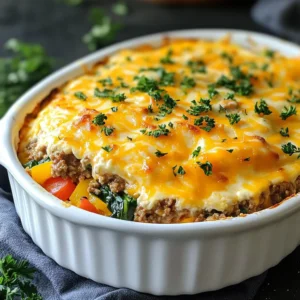 - 1 pound ground beef - 1 medium onion, chopped - 2 cloves garlic, minced - 1 cup cauliflower rice (fresh or frozen) - 1 cup cream cheese, softened - 1 cup shredded cheddar cheese - 1 cup bell peppers, diced (any color) - 1 cup spinach, chopped - 1 teaspoon Italian seasoning - Salt and pepper to taste - 2 tablespoons olive oil - Fresh parsley, for garnish (optional) This casserole has a mix of tasty and healthy ingredients. The ground beef gives it a hearty base. I like to use onion and garlic for a strong flavor. Cauliflower rice adds texture while keeping it low in carbs. Cream cheese makes it creamy and rich. Shredded cheddar gives it a nice cheesy top. Bell peppers and spinach add color and nutrients. Italian seasoning brings all the flavors together. Salt and pepper enhance the taste. Olive oil helps cook the veggies and beef. Lastly, fresh parsley adds a pop of color when serving. Gather these ingredients for a delicious dish that is both savory and satisfying. {{ingredient_image_1}} 1. Start by preheating your oven to 350°F (175°C). This step is key to cooking your casserole evenly. 2. In a large skillet, heat 2 tablespoons of olive oil over medium heat. Add 1 chopped onion and 2 minced garlic cloves. Sauté them until fragrant and the onion turns translucent, which takes about 3 to 5 minutes. 3. Next, add 1 pound of ground beef to the skillet. Break it apart with a wooden spoon and cook until it is browned and fully cooked, around 5 to 7 minutes. If there's excess fat, drain it. 1. Now, add 1 cup of diced bell peppers and 1 cup of chopped spinach to the skillet. Mix in 1 cup of cauliflower rice as well. Cook this mixture for an additional 3 to 4 minutes until the veggies become tender. 1. Reduce the heat to low. Then, mix in 1 cup of softened cream cheese until everything is creamy and well combined. Add 1 teaspoon of Italian seasoning, salt, and pepper to taste. Stir until evenly coated. 2. Transfer this beef and veggie mixture into a greased 9x13 inch casserole dish. Spread it out evenly. 3. Finally, sprinkle 1 cup of shredded cheddar cheese over the top. Bake in your preheated oven for 25 to 30 minutes, until the cheese is melted and bubbly. This step-by-step guide makes the process easy and fun. Enjoy creating your Keto Ground Beef Casserole! - To ensure even cooking of the beef, break it apart well with a wooden spoon. This helps it brown nicely. Stir it often as it cooks to prevent sticking. - Perfectly sautéing vegetables starts with a hot pan. Add olive oil and let it heat before adding chopped onion and minced garlic. Sauté until fragrant and the onion turns translucent, about 3-5 minutes. Once done, add the bell peppers and spinach. Cook until they soften. - If you want to switch up the flavor, try substituting fresh herbs for Italian seasoning. Basil or oregano can add a fresh taste. - Adding spices like paprika or cayenne can give your casserole extra zing. Start with a small amount and adjust to your taste. - Garnishing with parsley adds a nice pop of color. Just sprinkle some on top before serving. - For serving, dish it up with a side salad or some low-carb bread. This balances the meal and adds freshness. Pro Tips Use High-Quality Ground Beef: Opt for grass-fed or organic ground beef for a richer flavor and better nutritional profile. Customize Your Veggies: Feel free to swap in your favorite low-carb vegetables like zucchini or broccoli for added variety and nutrition. Make It Ahead: Prepare the casserole in advance and store it in the fridge for up to 2 days. Just bake it when you're ready to serve. Cheese Variations: Experiment with different cheeses like mozzarella or pepper jack for a unique twist on the dish. {{image_2}} You can easily switch the ground beef for turkey or chicken. Both options are lean and still fit the keto plan. If you want to add more veggies, try zucchini or broccoli instead of cauliflower rice. These low-carb choices keep the dish fresh and flavorful. While cheddar cheese is a favorite, you can mix in mozzarella or pepper jack for a different taste. If you want a dairy-free option, use vegan cheese made from nuts. It melts well and adds a nice creaminess. For a quick meal, turn this casserole into a skillet dish. Just cook everything in a large skillet instead of baking. You can also layer your ingredients in the casserole. Start with meat, then add veggies, and finish with cheese. It creates a lovely look and texture! After you enjoy this tasty casserole, store any leftovers in the fridge. Place it in an airtight container. Make sure the casserole cools down first. This keeps flavors fresh and safe. It can stay in the fridge for about three to four days. If you want to keep it longer, consider freezing it. To freeze, wrap the casserole tightly in plastic wrap and then foil. This prevents freezer burn and keeps it tasty. When you're ready to eat leftovers, reheating is easy. The best way is to use the oven. Preheat it to 350°F (175°C). Place the casserole in a baking dish, cover it with foil, and heat for about 20 minutes. This method keeps the texture nice. If you’re short on time, you can use a microwave. Heat in short intervals, stirring in between. This helps it warm evenly without drying out. In the fridge, the casserole lasts about three to four days. If you freeze it, it can last up to three months. Always check for signs of spoilage. If you see any mold or it smells off, it’s best to throw it away. A fresh, tasty dish is always better than a questionable one. Enjoy your meal prep and make the most of your Keto Ground Beef Casserole! Is this Keto Ground Beef Casserole suitable for meal prep? Yes, this casserole is great for meal prep. You can make it ahead and store it in the fridge. Just reheat portions as needed. Can I use frozen cauliflower rice? Absolutely! Frozen cauliflower rice works well. Just add it directly to the skillet without thawing. It saves time and adds convenience. How do I know when the casserole is done? The casserole is done when the cheese is melted and bubbly. You can also check if the meat is hot and cooked through. Carbohydrate count per serving Each serving has about 5 grams of net carbs. This keeps it low-carb and keto-friendly. Macronutrient breakdown - Protein: 25 grams - Fat: 32 grams - Carbohydrates: 5 grams This balance supports keto diets well. Adjusting the recipe for larger servings To serve more people, just double the ingredients. Use a bigger casserole dish as needed to hold everything. Can I make this casserole in advance? Yes, you can prepare it a day ahead. Just bake it when you are ready to serve. This makes dinner easy on busy nights. This article detailed a delicious Keto Ground Beef Casserole recipe. You learned about key ingredients and why they matter. We outlined easy steps to prepare the dish, plus helpful tips for cooking and presentation. You also saw variations for personal tastes and storage advice for leftovers. The possibilities are endless with this casserole. Enjoy experimenting with flavors and ingredients. Make it your own, and share it with family and friends. Happy cooking!