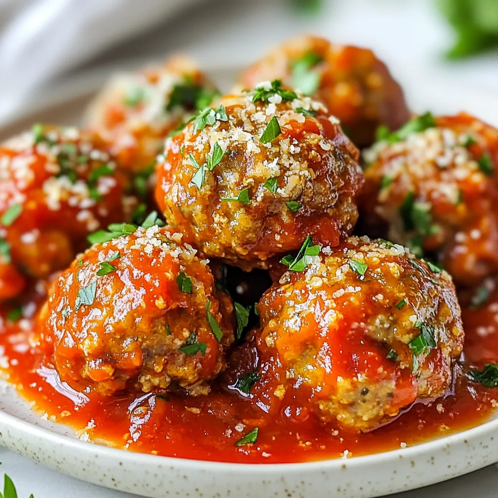 - 1 lb ground beef - 1/2 lb ground pork (or substitute with more beef) - 1/2 cup breadcrumbs - 1/4 cup grated Parmesan cheese - 1/4 cup fresh parsley, chopped - 1/4 cup onion, finely chopped - 2 garlic cloves, minced - 1 large egg for binding - 1 tsp dried oregano - 1 cup marinara sauce To make these meatballs melt in your mouth, start with the right mix of meats. I use ground beef and ground pork. The beef adds rich flavor, while the pork keeps them juicy. If you want, you can stick with just beef. Next, breadcrumbs help absorb moisture and add texture. Choose good quality breadcrumbs for the best results. For flavor, Parmesan cheese is key. It gives a salty bite that enhances every meatball. Fresh parsley adds a bright note. Use finely chopped onion and minced garlic to create depth. You need an egg to bind everything together. It keeps the meatballs from falling apart. Dried oregano brings a classic Italian taste. Finally, marinara sauce is essential. It adds moisture and a layer of flavor. Serve these meatballs with the sauce for a delicious meal. {{ingredient_image_1}} To start, grab a large mixing bowl. This is where the magic happens. Add the ground beef and ground pork. If you prefer, you can use all beef. Next, toss in the breadcrumbs, grated Parmesan cheese, fresh parsley, finely chopped onion, and minced garlic. Don't forget the egg, dried oregano, salt, and black pepper. Mix all these ingredients well, but be careful. You want to combine them without overworking the meat. Overmixing makes meatballs tough. Just stir gently until everything is blended. Now it's time to shape the meatballs. Aim for golf-ball-sized portions. Each meatball should be about 1.5 inches in diameter. This size cooks evenly and gives a nice bite. Use your hands to roll the mixture into round balls. Make sure they are smooth on the outside. You should end up with around 20 meatballs. If they stick to your hands, wet them slightly with water. This makes it easier to shape the meatballs. Next, heat a generous amount of olive oil in a large skillet over medium heat. Once the oil is hot, add the meatballs in batches. Don't crowd the pan; this helps them cook evenly. Cook each meatball for about 4 to 5 minutes on each side. They should turn a nice golden brown. Flip them carefully to keep them whole. Once browned, move them to a plate. Repeat this until all meatballs are cooked. Now, it's time for the sauce. Return all the browned meatballs to the skillet. Pour the marinara sauce over them. Stir gently to coat each meatball. Let the meatballs simmer in the sauce for 10 to 15 minutes. This step is key for flavor. The meatballs soak up the sauce and become even tastier. Serve them hot, and enjoy the melt-in-your-mouth goodness! To make meatballs that melt in your mouth, you must avoid overworking the meat. When you mix the meat too much, it gets tough. Just mix until the ingredients come together. Focus on the right ingredient ratios. Use equal parts ground beef and ground pork for a great flavor. If you prefer, you can stick with just beef. Pan-frying gives meatballs a nice crust. This method locks in flavor and keeps them juicy. Baking is another option, but it won’t give you that golden brown outside. Control the heat while cooking. Medium heat works best. Too high, and the outside burns before the inside cooks. Adding herbs and spices makes a big difference. Fresh parsley and dried oregano add great taste. Don’t skip the garlic either! Consider mixing meats for added flavor. Ground beef and pork together create a rich taste. You could also try ground turkey for a lighter option. Pro Tips Use Fresh Ingredients: Always opt for fresh herbs and garlic to enhance the flavor of your meatballs. Fresh ingredients make a noticeable difference in taste. Don’t Overmix: Mix the meat just until combined to keep the meatballs tender. Overmixing can lead to dense meatballs. Test for Seasoning: Before forming all the meatballs, cook a small patty to taste the seasoning. Adjust salt and pepper as necessary. Let Them Rest: After cooking, let the meatballs rest for a few minutes before serving. This allows the juices to redistribute and enhances the overall flavor. {{image_2}} You can easily change the meat in this recipe. Ground turkey or chicken works well. These options are lean and still tasty. If you need a vegetarian or vegan choice, try using lentils or chickpeas. You can mash them and mix them with breadcrumbs and spices. This will keep the meatball shape while adding great flavor. While marinara sauce is classic, other sauces can be fun, too! You can use pesto for a fresh twist. A creamy Alfredo sauce can also make your meatballs rich and delicious. For a spicy kick, try arrabbiata sauce. Each sauce adds new flavors and makes the meal feel special. Meatballs pair well with many sides. Serve them over spaghetti for a classic meal. You can also enjoy them in a sub sandwich with cheese. For a lighter option, serve them with a salad or steamed veggies. Meatballs can even be a snack with toothpicks. The options are endless! To store cooked meatballs, let them cool first. Place them in an airtight container. Make sure to cover them well. You can keep cooked meatballs in the fridge for up to three days. For best results, eat them within two days. When you have leftovers, it’s smart to use them quickly. Reheat meatballs in the microwave or on the stove. Add a little marinara sauce to keep them moist. You can freeze both uncooked and cooked meatballs. If you freeze uncooked meatballs, place them on a tray first. Once frozen, move them to a bag. This prevents them from sticking together. Uncooked meatballs last for about three months in the freezer. If you freeze cooked meatballs, let them cool before packing. Store them in an airtight container or a freezer bag. Cooked meatballs can also last about three months. For thawing, move them to the fridge overnight. If you need them fast, use the microwave. Reheat them fully in a pan or microwave until hot. Cooked meatballs can last in the fridge for three days. If they sit longer, they may spoil. Signs of spoilage include a bad smell or slimy texture. If you see any mold, throw them away right away. For frozen meatballs, check them after three months. They may still be safe after this time, but taste and quality can suffer. Always check for any signs of freezer burn before using. The secret to tender meatballs lies in a few key ingredients. - Ground beef: Use a mix of ground beef and ground pork for flavor and moisture. - Breadcrumbs: They soak up the juices and keep the meatballs soft. - Egg: It binds the mix and adds moisture. - Parmesan cheese: This adds flavor and fat, enhancing tenderness. - Onion and garlic: These add moisture and flavor, making the meatballs juicy. Mix your ingredients gently. Overmixing can lead to tough meatballs. Yes, you can make meatballs in advance. - Preparation: Shape the meatballs and place them on a baking sheet. - Storage: Cover and refrigerate for up to 24 hours. - Freezing: You can freeze them for longer storage. Freeze them on a baking sheet first, then transfer to a bag. This way, you can cook them when you’re ready. To keep meatballs from falling apart, use proper binding techniques. - Egg: Always include an egg to help bind the mixture. - Breadcrumbs: Use enough breadcrumbs to absorb moisture. - Mix gently: Combine the ingredients without overworking the meat. Shape them firmly but not too tight. There are many great pairings for these meatballs. - Spaghetti: Serve them over a bed of spaghetti and top with marinara. - Garlic bread: This adds a crunchy side that balances the meal. - Salad: A fresh salad can lighten the meal and add crunch. - Polenta: Creamy polenta pairs beautifully with the meatballs. Choose any of these sides to enhance your meal! In this post, we explored making delicious meatballs, starting with key ingredients like ground beef, pork, and breadcrumbs. I shared essential steps for mixing, shaping, and cooking the meatballs perfectly. Tips for texture and flavor changes were also provided. Don't forget the enjoyment of serving them with pasta or bread. Experiment with variations and find your favorite. By following these steps, you'll create meatballs that impress and satisfy. Your cooking journey can always be exciting; keep it fresh and fun!