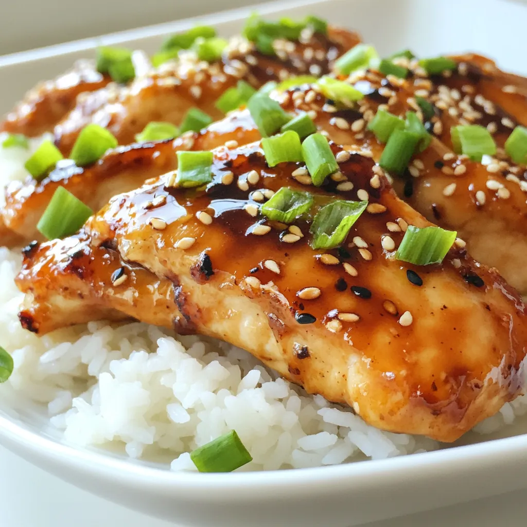 - 4 boneless, skinless chicken breasts - 1/3 cup honey - 1/4 cup soy sauce (low sodium recommended) - 4 cloves garlic, minced - 1 tablespoon freshly grated ginger - 1 tablespoon olive oil - 1 tablespoon cornstarch - 2 tablespoons water - Salt and pepper to taste - Chopped green onions for garnish - Sesame seeds for garnish Using high-quality ingredients makes a big difference. I suggest low sodium soy sauce. It adds flavor without too much salt. Fresh garlic and ginger give a bright taste. Always choose honey that is pure and raw for the best flavor. The chicken should be fresh and free from any added hormones or antibiotics. This choice impacts the overall taste and health of your meal. You can add fun twists to this dish. Consider adding chili flakes for heat or lime juice for a tangy kick. You could also toss in some sliced bell peppers or broccoli for a veggie boost. If you love a richer taste, try adding a splash of sesame oil. This will give your sauce a deeper flavor. {{ingredient_image_1}} To start, you need to make the marinade. In a medium bowl, whisk together the honey, soy sauce, minced garlic, and grated ginger. This mix adds flavor. You can add salt and pepper to taste. Next, take your chicken breasts and place them in a Ziploc bag or a shallow dish. Pour the marinade over the chicken. Seal the bag or cover the dish tightly. Let it marinate in the fridge for at least 30 minutes. For even more flavor, you can let it sit for up to 2 hours. Once your chicken has marinated, it's time to cook. Heat olive oil in a large skillet over medium-high heat. Take the chicken out of the marinade, shaking off the extra liquid. Make sure to keep the marinade for later. Add the chicken breasts to the skillet. Cook for about 5-6 minutes on each side. You want them to get golden brown and reach an internal temperature of 165°F. When they are done, remove them from the skillet and set them aside. Now, let’s make the sauce. In the same skillet, pour in the reserved marinade. Bring it to a simmer over medium heat. In a small bowl, mix cornstarch and water to make a slurry. When the marinade is bubbling, stir in the cornstarch mixture slowly. Keep cooking for about 2-3 minutes. This will thicken your sauce. Once it reaches the right thickness, you are ready to coat the chicken! Marinating chicken helps it soak up flavors. I like to use a mix of honey, soy sauce, garlic, and ginger. This gives the chicken a sweet and savory taste. Make sure to marinate it for at least 30 minutes. If you can, try to marinate it for up to 2 hours. This extra time lets the flavors really set in. Use a Ziploc bag or a shallow dish to keep it easy. Always remember to season with salt and pepper. To keep the chicken juicy, use medium-high heat when cooking. After marinating, shake off extra marinade before cooking. This helps the chicken brown nicely. Cook each side for about 5-6 minutes. Check that the internal temperature hits 165°F. This ensures it's safe to eat and still juicy. Once done, let the chicken rest for a minute before serving. This keeps the juices inside. To thicken the sauce, use cornstarch mixed with water. This makes a slurry. After the marinade simmers, slowly stir in the slurry. Let it cook for 2-3 minutes until it thickens. Stir often to avoid lumps. If you want a thicker sauce, add more cornstarch. Be careful not to make it too thick; you want it to coat the chicken well. Pro Tips Marinate Longer for More Flavor: For the best flavor, marinate the chicken for at least 2 hours or even overnight. This will allow the flavors to penetrate deeper into the meat. Use Fresh Ingredients: Always opt for fresh garlic and ginger for the marinade. Fresh ingredients will enhance the overall taste and aroma of the dish. Check Doneness with a Thermometer: To ensure your chicken is perfectly cooked, use a meat thermometer. The internal temperature should reach 165°F (75°C) for safe consumption. Serve with a Side: Pair the honey garlic chicken with steamed vegetables or fluffy rice to complement the flavors and create a balanced meal. {{image_2}} You can cook honey garlic chicken in different ways. Grilling gives the chicken a nice smoky flavor. It adds a great char while keeping it juicy. Just preheat your grill and cook the chicken for 6-7 minutes on each side. Baking is another option. Preheat your oven to 375°F (190°C) and bake for 25-30 minutes. Use a meat thermometer to check for doneness. Both methods work well with this recipe. Want to spice things up? You can add chili flakes to the marinade for heat. This brings a nice kick to the sweet and savory mix. Try adding a splash of rice vinegar for a tangy twist. You can also mix in some sesame oil for a nutty flavor. Experiment with fresh herbs like cilantro or basil for a fresh touch. Each twist can create a new favorite dish. Pair your honey garlic chicken with tasty sides. Steamed broccoli or green beans add a colorful touch. Serve it over fluffy rice to soak up the sauce. Quinoa is a great option for a healthy side. Adding a salad with a light dressing can balance the meal. Don’t forget to garnish with chopped green onions and sesame seeds for that perfect finish. After enjoying your honey garlic chicken, let the leftovers cool. Place them in an airtight container. This keeps the chicken fresh. Store the container in the fridge for up to three days. Make sure to keep the sauce with the chicken. It adds flavor and moisture. To reheat, take the chicken out of the fridge. You can use a skillet or microwave. If using a skillet, heat it on medium. Add a splash of water or broth for moisture. Cook for about 5 minutes, flipping until hot. If using a microwave, cover the chicken with a damp paper towel. Heat it for 1-2 minutes, checking every 30 seconds. This keeps the chicken juicy. To freeze honey garlic chicken, place it in a freezer-safe bag or container. Remove as much air as possible before sealing. Label the bag with the date. It can last up to three months in the freezer. When ready to eat, thaw it in the fridge overnight. Then, reheat as mentioned above. This makes for a quick and tasty meal anytime. You should marinate the chicken for at least 30 minutes. This time allows the flavors to soak in. For a richer taste, marinate for up to 2 hours. Just keep it in the fridge. If time is tight, even 15 minutes can help. However, more time gives better flavor. If you want a honey substitute, you can use maple syrup. It has a similar sweetness and works well. Agave nectar is another good option. Both choices will keep the dish tasty. You can also use brown sugar mixed with a little water. This will mimic the honey's sweetness. To check if the chicken is cooked, use a meat thermometer. The internal temperature should reach 165°F or 75°C. If you don’t have a thermometer, cut into the thickest part. The meat should be white with no pink inside. Juices should run clear. Always make sure to check for safety! This blog post covered how to make a delicious honey garlic chicken. We explored quality ingredients, and I shared step-by-step instructions for marinating and cooking the chicken. I also offered tips for juiciness and sauce thickness. You learned options for cooking methods and variations to keep the dish exciting. Lastly, I provided storage tips and answered common questions. Remember, with these insights, your honey garlic chicken can shine. Enjoy your cooking journey with these ideas!