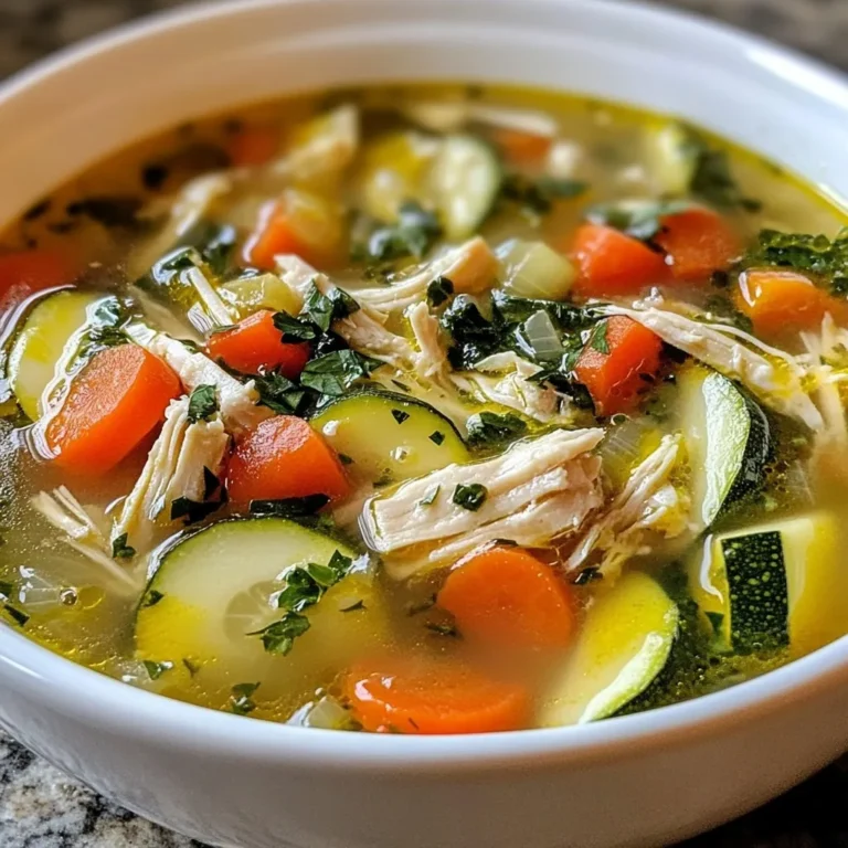 For my high-protein chicken veggie soup, I start with these main ingredients: - 2 boneless, skinless chicken breasts - 1 tablespoon olive oil - 1 medium onion, chopped - 2 cloves garlic, minced - 2 carrots, diced - 2 celery stalks, diced - 1 zucchini, diced - 1 red bell pepper, chopped - 4 cups low-sodium chicken broth - 1 cup green beans, trimmed and cut into 1-inch pieces - 1 teaspoon dried thyme - 1 teaspoon dried oregano - Salt and pepper to taste - 1 cup spinach or kale, chopped - 1 tablespoon lemon juice I love using fresh vegetables. They add great flavor and nutrition. The chicken provides protein, making this soup filling. The broth ties it all together, creating a warm and cozy dish. To make my soup even better, I add some optional garnishes: - Fresh herbs like parsley - Additional spices for extra flavor Garnishes add color and make the soup look nice. Fresh herbs bring a bright taste. You can also use spices to spice things up! {{ingredient_image_1}} 1. Start with two boneless, skinless chicken breasts. 2. Heat 1 tablespoon of olive oil in a pot over medium heat. 3. Sear the chicken for about 5-6 minutes on each side. 4. Look for a golden brown color. 5. Once cooked, take the chicken out and set it aside to cool. 6. Shred the chicken using two forks when it's cool enough to touch. 1. In the same pot, add the chopped onion and minced garlic. 2. Sauté them for about 2-3 minutes. The onion should look translucent. 3. Next, add the diced carrots and celery. 4. Keep sautéing for another 5 minutes until they soften. 5. Now, toss in the diced zucchini and chopped red bell pepper. 6. Cook these for about 3-4 minutes until they are bright and tender. 1. Pour in 4 cups of low-sodium chicken broth. 2. Bring the mixture to a gentle boil. 3. Stir in the shredded chicken and 1 cup of green beans. 4. Add 1 teaspoon of dried thyme and 1 teaspoon of dried oregano. 5. Let the soup simmer for 15-20 minutes. This helps the flavors blend well. 6. Season with salt and pepper to taste. 7. In the last few minutes, stir in 1 cup of chopped spinach or kale. 8. Add 1 tablespoon of lemon juice for a fresh zing. 9. Once the greens wilt, your soup is ready to serve hot. To make your High-Protein Chicken Veggie Soup shine, focus on seasoning. Taste the soup before serving. Add salt and pepper to enhance the flavors. If you want a fresh kick, squeeze in some lemon juice. It brings brightness and balance to the dish. A little goes a long way, so start with a tablespoon. When it’s time to shred the chicken, use two forks. Hold one fork steady and pull the chicken apart with the other. This method gives you nice, even shreds. Be careful not to overcook your veggies. They should be tender but still crisp. Add them at the right time, so they don’t lose their bright colors and nutrients. Pair your soup with crusty bread for a hearty meal. The bread soaks up the tasty broth. For a colorful presentation, ladle the soup into deep bowls. Garnish each bowl with chopped parsley. This adds a fresh touch and makes the dish look appealing. Pro Tips Cook Chicken in Advance: Prepare the chicken breasts ahead of time and store them in the fridge. This will save you time during the soup-making process. Add More Veggies: Feel free to add other vegetables like bell peppers or corn to make the soup even more nutritious and colorful! Use Homemade Broth: If you have the time, using homemade chicken broth will enhance the flavor of your soup significantly. Freeze Leftovers: This soup freezes well! Portion it out in airtight containers and freeze for a quick meal on busy days. {{image_2}} You can switch the chicken for turkey or tofu. Turkey offers a similar taste and texture. Tofu is a great option for a plant-based meal. It absorbs flavors well, making it tasty. You can also add beans, like white or black beans, for more protein. Beans boost fiber too, making your soup heartier. Feel free to swap in any seasonal veggies you have. Broccoli, corn, or squash can work well. If you want a low-carb option, use cauliflower or spinach instead of starchy vegetables. These swaps keep your soup light and fresh. To kick up the flavor, add spices like cayenne or paprika. These spices bring warmth and depth to your soup. You can also use fresh or dried herbs. Basil, cilantro, or rosemary can add a unique twist. Experiment with flavors to find your perfect mix! To keep your High-Protein Chicken Veggie Soup fresh, store leftovers in an airtight container. Place it in the fridge as soon as it cools. This soup stays tasty in the fridge for 3 to 4 days. For longer storage, you can freeze the soup. Make sure to use a freezer-safe container. It will last for up to 3 months in the freezer. When you're ready to eat, thaw it overnight in the fridge. Reheat on the stove or in the microwave until hot. Stir well to mix the flavors again. You can make this soup ahead for a busy week. Cook a big batch and store it in single servings. This way, you can grab a portion anytime. Just reheat it in the microwave or on the stove for a quick meal. To boost the protein in your soup, you can add a few simple items: - Beans: Chickpeas or white beans add protein and fiber. - Lentils: These cook fast and mix well in soups. - Quinoa: This grain is a complete protein and adds texture. - Greek yogurt: A dollop on top adds creaminess and protein. - Eggs: Stir in beaten eggs for rich flavor and protein. Adding these options makes your soup heartier and keeps you full longer. Yes, you can definitely use frozen vegetables! Here are some benefits: - Convenience: Frozen veggies save prep time. - Nutrition: They are often frozen at peak freshness. - Variety: You can mix different types based on what you like. When using frozen vegetables, add them to the pot during the last 10 minutes of cooking. This way, they heat through without getting mushy. Pair your soup with these tasty sides: - Crusty bread: Perfect for dipping into the soup. - Salad: A fresh green salad adds crunch and color. - Rice or quinoa: Serve as a base for the soup. - Cheese: Shredded cheese on top adds a savory touch. These options enhance your meal and make it even more satisfying. This blog post covered how to make a tasty chicken veggie soup from scratch. We went over key ingredients, like chicken and fresh vegetables, and simple steps to create a great meal. I shared tips to boost flavor and ways to adjust ingredients for variety. Remember, this soup is easy to store, so you can keep it for later. Use these ideas to make your soup even better and enjoy it with your favorite sides! Cooking is fun, and this soup can be your go-to recipe!