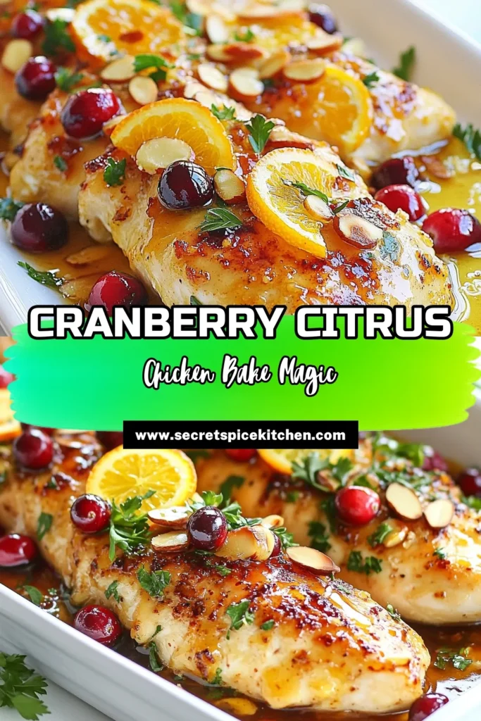 Looking for a delicious and healthy dinner option? Try this Cranberry Orange Chicken Bake! This easy chicken dinner features tender chicken breasts baked with fresh cranberries and a zesty citrus glaze. Perfect for busy nights, this oven-baked chicken dish is not only flavorful but also a great way to incorporate healthy chicken recipes into your meal plan. Save this recipe and impress your family tonight! #CranberryChickenBake #CitrusChickenRecipe #EasyChickenDinner #HealthyChickenRecipes