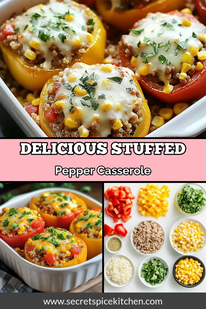 Discover the ultimate stuffed bell pepper casserole that’s a must-try for healthy eating! This quinoa stuffed peppers recipe combines lean ground turkey with vibrant bell peppers, making it a delicious and nutritious addition to your table. Perfect for family dinners, this easy bell pepper recipe can be prepared in just one dish. Give your weeknight meals a boost with this healthy casserole recipe that everyone will love! Save for later! #StuffedBellPepperCasserole #HealthyRecipes #EasyDinner #CasseroleLove