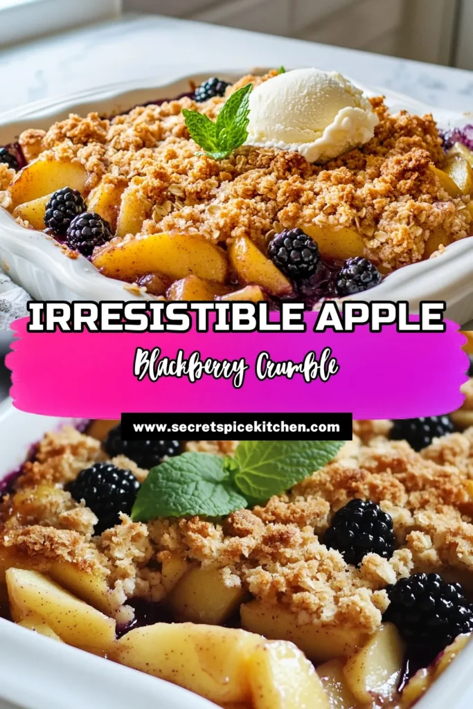 Indulge in a delicious apple blackberry crumble that’s perfect for any occasion! This easy apple dessert combines juicy apples and sweet blackberries for a delightful baked apple and blackberry treat. Follow this quick fruit crumble recipe to create a warm dessert that everyone will love. Serve it with vanilla ice cream for an unforgettable finish. Try it today and make your dessert table shine! #AppleBlackberryCrumble #EasyDessert #FruitCrumbleRecipe #BlackberryDessertRecipe