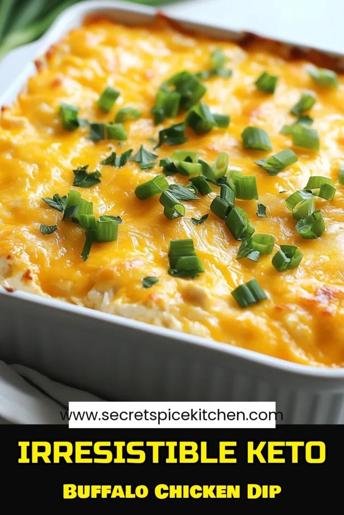 Indulge in this Keto Buffalo Chicken Dip that's bursting with flavor and perfect for your next gathering! This low carb buffalo chicken dip is a rich and creamy buffalo chicken dip recipe that's super easy to make. Serve it as a healthy buffalo chicken dip appetizer that everyone will rave about. Try it today and watch it disappear fast! Perfect for a low-carb lifestyle! Save this recipe for later! #KetoBuffaloChickenDip #LowCarbRecipes #EasyAppetizer #HealthyDips