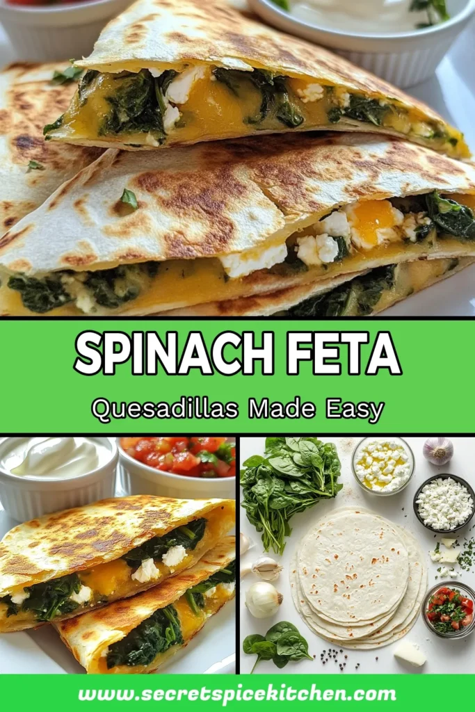 Indulge in delicious Spinach Feta Quesadillas, a perfect blend of flavors and textures! This easy quesadilla recipe features fresh spinach, creamy feta, and gooey mozzarella, making it ideal for vegetarian meals. Quick to prepare and a fantastic addition to your spinach recipes collection, these quesadillas are perfect for any occasion. Try this simple Cheese Quesadilla Recipe today and enjoy a tasty snack! Save for later! #SpinachFetaQuesadillas #EasyQuesadillaRecipes #VegetarianQuesadillas #SpinachRecipes