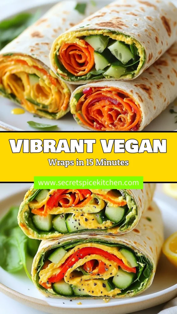 Discover the ultimate healthy wraps recipe with these Easy Vegan Veggie Wraps! Perfect for a quick vegan lunch idea, these wraps are filled with fresh veggies, creamy hummus, and wrapped in whole wheat tortillas. Try this hummus and veggie wrap for a deliciously satisfying meal that's simple to make. Save this recipe for your next healthy lunch! #VeganVeggieWraps #HealthyWrapsRecipe #QuickVeganLunchIdeas #WholeWheatTortillaRecipes