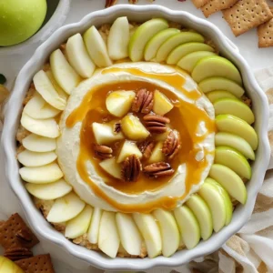 - 8 oz cream cheese, softened - &frac12; cup powdered sugar - 1 tsp vanilla extract - 1 cup sour cream - 1 cup finely chopped apples - &frac12; cup caramel sauce (plus extra for drizzling) - &frac14; cup chopped pecans or walnuts (optional) To create this tasty dip, you need just a few simple ingredients. First, grab 8 ounces of cream cheese. Make sure it is softened for easy mixing. Next, have &frac12; cup of powdered sugar ready. This gives the dip its sweet taste. You will also need 1 teaspoon of vanilla extract for flavor. Next, get 1 cup of sour cream. This adds creaminess to the dip. You will also need 1 cup of finely chopped apples. I like using Granny Smith or Honeycrisp apples for their tartness. Then, grab &frac12; cup of caramel sauce. Save some for drizzling on top later. If you want a crunch, add &frac14; cup of chopped pecans or walnuts. This is optional but tasty. - Apple slices - Graham crackers For dipping, I suggest using fresh apple slices. They pair perfectly with the sweet dip. Graham crackers are also a great option. They add a nice crunch and sweetness. These choices make the dip even more fun to eat! {{ingredient_image_1}} To start our delicious dip, grab a large bowl. First, beat 8 oz of softened cream cheese with a hand mixer. Mix until it&rsquo;s smooth and creamy. This step is key for a great texture. Next, add in &frac12; cup of powdered sugar and 1 tsp of vanilla extract. Keep mixing until everything is well combined. Now it&rsquo;s time to make the dip even tastier. Add 1 cup of sour cream to your cream cheese mix. Blend until it&rsquo;s fluffy and smooth. This will give the dip a nice tang. Gently fold in 1 cup of finely chopped apples. I love using Granny Smith or Honeycrisp for their crunch. Then, add &frac12; cup of caramel sauce. This makes the dip sweet and rich. If you want a crunch, fold in &frac14; cup of chopped pecans or walnuts. Transfer your dip to a serving bowl. Create a small well in the center for the caramel. Drizzle more caramel sauce over the top. Let it cascade into the well. This looks great and adds flavor. Chill the dip in the fridge for at least 30 minutes before serving. This step helps all the flavors come together. Serve with apple slices and graham crackers for dipping. Enjoy your sweet treat! - Alternatives for cream cheese: You can use Greek yogurt or mascarpone for a lighter dip. Both give a smooth texture. - Different types of apples: Granny Smith apples bring tartness, while Honeycrisp adds sweetness. Try Fuji for a juicy bite too. - How to present the dip attractively: Use a clear bowl to show off the layers. Add a drizzle of caramel on top for a sweet finish. - Best occasions for serving: This dip fits well at parties, fall gatherings, or game days. It&rsquo;s a crowd-pleaser for any sweet tooth. - Adding spices like cinnamon: A dash of cinnamon adds warmth and depth to each bite. It pairs great with apples and caramel. - Using flavored caramel sauces: Try salted caramel for a sweet and salty twist. Chocolate caramel also adds a rich flavor that delights. Pro Tips Choose the Right Apples: Use a mix of tart and sweet apples like Granny Smith and Honeycrisp for a balanced flavor in your dip. Make it Ahead: Prepare the dip a few hours in advance to allow the flavors to meld together, enhancing the overall taste. Garnish for Presentation: Top the dip with additional chopped nuts and a sprinkle of cinnamon for an attractive finish. Vary Your Dippers: In addition to apple slices and graham crackers, consider pretzel sticks or vanilla wafers for a fun twist. {{image_2}} You can add cocoa powder or chocolate chips to this dip. This gives it a rich, sweet twist. Start by mixing in 2 tablespoons of cocoa powder when you add the powdered sugar. If you prefer chocolate chips, fold in &frac12; cup of mini chocolate chips with the apples. The chocolate pairs well with the caramel and cream cheese. To make it nutty, try using different nuts or nut butters. Chopped almonds or hazelnuts add a great crunch. You can also swirl in 2 tablespoons of your favorite nut butter, like peanut or almond butter, for a creamy texture. Just mix it in before you fold in the apples. This adds flavor and a delightful texture. For a healthier option, use reduced-fat cream cheese and sugar substitutes. You can swap the powdered sugar for a sugar alternative like Stevia or erythritol. This way, you cut down on calories while keeping the taste. Use 8 oz of reduced-fat cream cheese to keep it creamy. Your friends and family will enjoy it just as much! Caramel apple cheesecake dip lasts about 3 to 5 days in the fridge. Store it in an airtight container to keep it fresh. Always check for any changes in smell or texture before enjoying it again. Yes, you can freeze this dip! To freeze, place it in a freezer-safe container. Make sure to leave some space at the top for expansion. It can last up to 2 months in the freezer. When ready to eat, thaw it in the fridge overnight. To restore the dip's creamy texture, gently reheat it in the microwave. Use low power and stir it every 15 seconds until warm. Avoid overheating, as this can make it grainy. Enjoy it warm with your favorite dippers! To thicken the dip, you can use a few simple tips: - Add more cream cheese. Increase the amount of cream cheese by 2 oz. - Use less sour cream. Cut the sour cream by a quarter cup. - Incorporate more powdered sugar. Add an extra tablespoon or two for added thickness. These changes will give you a creamier and denser texture. Remember to mix well after each addition. Yes, you can prepare this dip ahead of time! Here&rsquo;s how: - Mix the ingredients as directed. Follow all the steps until chilling. - Store in an airtight container. Keep it in the fridge for up to 24 hours. - Add caramel topping before serving. Drizzle the caramel just before you serve it. This method allows the flavors to blend nicely. If you want to change up your dippers, consider these options: - Apple slices. They pair perfectly with the dip. - Pretzel sticks. They add a nice crunch and saltiness. - Shortbread cookies. These provide a sweet and buttery flavor. - Vanilla wafers. They are light and add a fun twist. These alternatives can make your dip experience even more exciting! This blog post covered how to make a tasty Caramel Apple Cheesecake Dip. We discussed the main ingredients, including cream cheese, chopped apples, and caramel sauce. I shared step-by-step instructions for making it and provided tips for serving and customizing. You learned about variations and storage tips to keep the dip fresh. In conclusion, this dip is simple to make and perfect for sharing. Try it at your next gathering, and impress your friends with this fun treat!