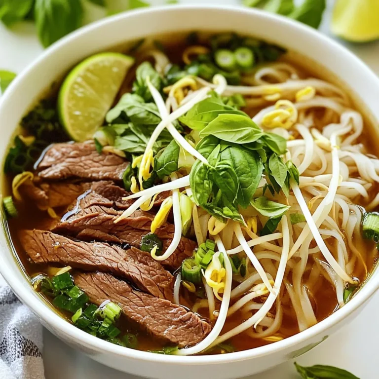 To make a great Instant Pot beef pho, you need fresh, quality ingredients. Here’s a quick list of what you'll need: - 2 pounds beef bone (marrow or knuckle bones) - 1 pound beef brisket, sliced thinly against the grain - 1 onion, halved - 3 inches fresh ginger, sliced - 4-5 star anise - 1 cinnamon stick - 1 tablespoon coriander seeds - 1 tablespoon fish sauce - 1 tablespoon salt - 8 cups water - Rice noodles (for serving) - Fresh herbs (basil, cilantro, mint) - Bean sprouts (for garnish) - Lime wedges (for serving) - Sliced jalapeños (optional, for garnish) Choosing the right beef and bones is key for flavor. I recommend using marrow or knuckle bones. They have rich flavors and give a nice texture to the broth. The brisket should be sliced thinly against the grain. This helps it cook quickly and stay tender. You want cuts that blend well when served with noodles. Aromatics add depth to your pho. Start with onion and ginger. Roast them for a deep flavor. I char them until they're brown. It brings out their sweetness. For spices, star anise, cinnamon, and coriander seeds are must-haves. They make the broth fragrant and warm. Don’t skip the fish sauce and salt; they bring everything together and enhance the flavors. {{ingredient_image_1}} To start, we need to roast the onion and ginger. This step adds a rich flavor. Place the onion and ginger under a broiler or in a dry skillet. Char them until they are nicely browned. This will deepen the taste of your broth. Next, rinse your beef bones under cold water. This removes any impurities. Place the bones into the Instant Pot. Then, pour in 8 cups of water. Add the roasted onion and ginger next. Now, toss in the star anise, cinnamon stick, and coriander seeds. These spices give your broth that authentic pho flavor. Secure the lid on the Instant Pot. Set it to High Pressure and cook for 60 minutes. After cooking, let it naturally release for 15-20 minutes. Then, manually release any remaining pressure. Carefully strain the broth using a fine mesh sieve or cheesecloth into a large bowl. Discard the solids. Return the broth to the Instant Pot. Stir in the fish sauce and salt. Now, submerge the sliced brisket into the simmering broth. Cook it on the "Saute" setting for 5-10 minutes until it’s just cooked through. While the brisket cooks, prepare your rice noodles. Follow the package instructions, then drain and rinse with cold water. This keeps them from sticking. Now it’s time to assemble your bowls! Place a portion of cooked rice noodles in each bowl. Top with the cooked brisket. Finally, pour the hot broth over the noodles and brisket. Serve with fresh herbs, bean sprouts, lime wedges, and sliced jalapeños on the side. This way, everyone can customize their pho just how they like it. Enjoy! To make a great broth, start with beef bones. Use marrow or knuckle bones for the best taste. Roast the onion and ginger before adding them to the pot. This adds depth to the broth. Don’t skip this step! Use star anise, cinnamon stick, and coriander seeds for authentic flavor. These spices create a warm, aromatic profile. Cooking times can change based on the cut of meat. For brisket, cook it in the broth for 5 to 10 minutes. This ensures it stays tender. If you choose other cuts like flank steak, you may need less time. Thinly slice the meat against the grain to enhance tenderness. Avoid using too little water. Eight cups is the perfect amount for rich flavor. Strain the broth carefully to remove solids. Leaving bits in can affect the texture. Don't rush the natural release. It helps the broth settle and improves flavor. Lastly, remember to garnish your pho. Fresh herbs and lime add brightness! Pro Tips Quality Bones: Use high-quality, grass-fed beef bones for a richer flavor and healthier broth. Customize Your Spices: Feel free to adjust the spices according to your taste; adding cloves or cardamom can offer a unique twist. Broth Storage: The broth can be refrigerated for up to 5 days or frozen for up to 3 months, making it perfect for meal prep. Fresh Herbs: Always serve with plenty of fresh herbs; they not only enhance flavor but also add freshness and color to your dish. {{image_2}} You can make a vegetarian or vegan pho by swapping beef for hearty vegetables. Use ingredients like mushrooms, tofu, and carrots. For the broth, replace beef bones with vegetable stock. Add spices like star anise and cinnamon to keep the flavor rich. You can still enjoy fresh herbs and rice noodles to finish it off. If you want to change the protein, try chicken or pork. Chicken thighs work well for a tender bite. Simply adjust the cooking time in the Instant Pot. Pork shoulder is another tasty option. It adds a different flavor while still being juicy and satisfying. Customizing your toppings makes each bowl special. I love using fresh herbs like basil, cilantro, and mint. They add brightness and freshness. You can also include bean sprouts and lime wedges for crunch and zest. For some heat, add sliced jalapeños. Let your guests pick their favorites for a fun meal! You can store leftover pho in the fridge. Place the broth and meat in separate containers. Use airtight containers for best results. The broth lasts for about 3 to 4 days. The meat can stay fresh for up to 3 days. Always cool the broth before sealing. To freeze pho, let the broth cool completely. Pour it into freezer-safe bags or containers. Leave space at the top for expansion. The broth can freeze for up to 3 months. For the brisket, wrap it tightly and freeze it separately. This way, flavors stay fresh. To reheat, start with the broth. Pour it into a pot and heat over medium. Bring it to a simmer, but do not boil. Add the brisket to warm it through. For noodles, you can quickly soak them in hot water. This keeps everything tasty and fresh! Yes, you can use different meats in beef pho. You can try chicken or pork. Each will give a unique taste. Just remember to adjust the cooking time. Chicken cooks faster than beef. Cooking beef pho in the Instant Pot takes about 1 hour and 30 minutes. This includes prep and cook time. The actual pressure cooking takes 60 minutes. Don't forget the natural release time of 15-20 minutes. If you need to replace fish sauce, try soy sauce or tamari. You can also use coconut aminos for a soy-free option. These will not taste the same but will give good flavor. Yes, you can make pho without bones, but it may lack depth. Use beef shank or brisket for a rich broth. You can enhance flavor with more spices and aromatics. Fresh herbs like basil, cilantro, and mint are best for pho. They add freshness and aroma. You can mix them or choose your favorites for toppings. Store leftover pho in the fridge in an airtight container. Make sure to keep the broth separate from noodles and meat. This helps maintain texture and flavor. Yes, you can freeze pho broth and cooked meat. Just be sure to let it cool first. Store in airtight containers for up to three months. Noodles can become mushy when frozen, so store them separately. Reheat pho on the stove for the best results. Pour the broth into a pot and heat until hot. Add noodles and meat to warm through. Avoid using the microwave, as it can change the texture. Pho is a delicious dish that brings comfort and joy. We explored the key ingredients, beef and bone options, and the right spices. Then, I guided you through preparing aromatics, cooking broth in the Instant Pot, and assembling your meal. I shared tips for a tasty broth and common mistakes to avoid. We even looked at variations, from vegetarian options to customizing toppings. Lastly, you learned how to store and reheat leftover pho. With this knowledge, you can create a satisfying bowl of pho at home. Enjoy your cooking journey!