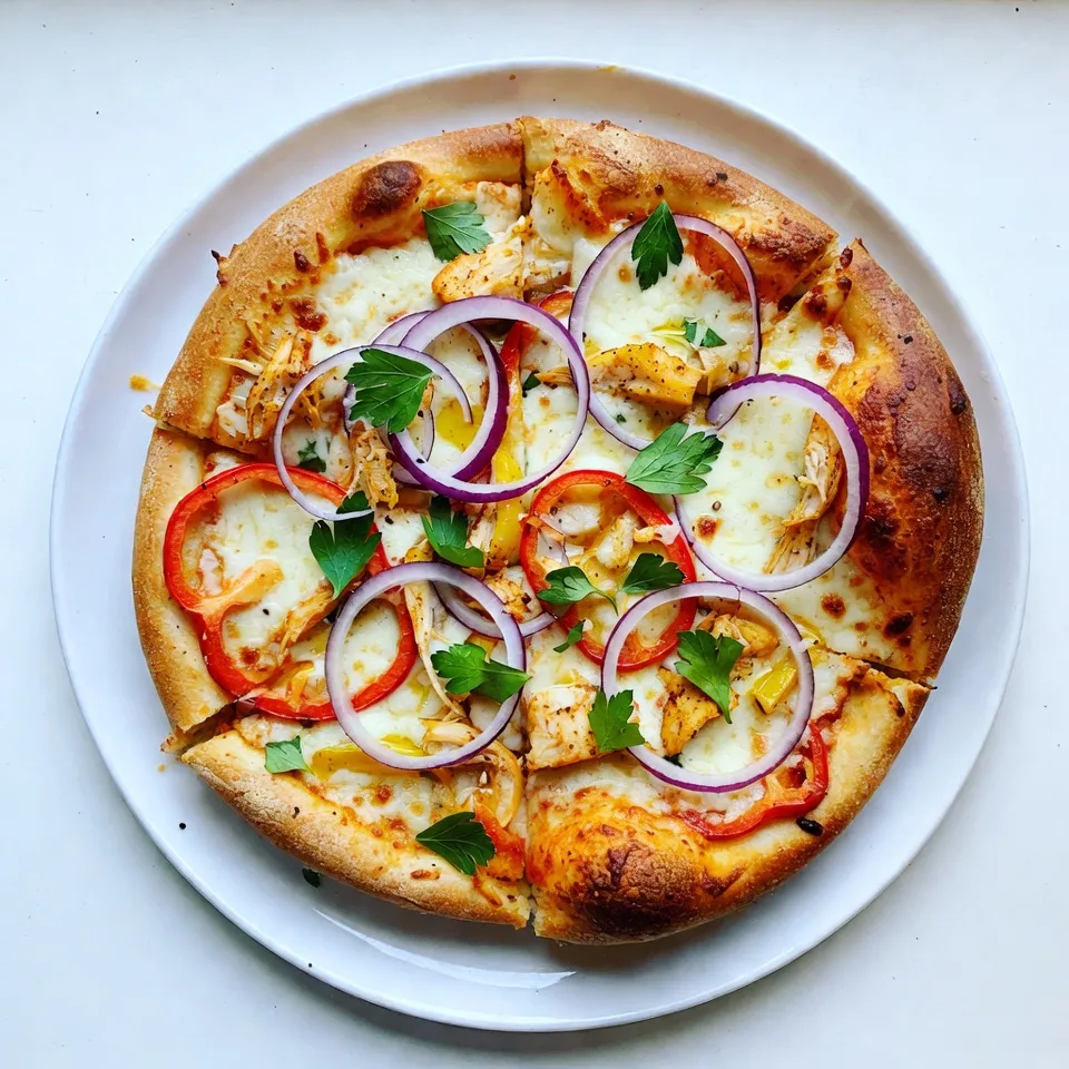 - 1 pizza crust (store-bought or homemade) - 1 cup cooked chicken, shredded - 1 tablespoon Cajun seasoning - 1 cup Alfredo sauce (store-bought or homemade) - 1 cup shredded mozzarella cheese - ½ cup grated Parmesan cheese - 1 bell pepper, sliced (any color) - ½ cup red onion, thinly sliced - ¼ cup sliced black olives (optional) - Fresh parsley, chopped for garnish - Olive oil for brushing If you don't have Cajun seasoning, try a mix of paprika, garlic powder, and cayenne pepper. For the Alfredo sauce, you can use a white pizza sauce or a creamy garlic sauce. If you prefer another cheese, swap mozzarella for provolone or gouda. You can also use rotisserie chicken for quick prep. If you want to skip the olives, that's fine too! You'll need a baking sheet or pizza stone to cook the pizza. A rolling pin helps roll out the dough. A mixing bowl is great for combining the chicken and seasoning. Don't forget a pizza cutter for easy slicing! A brush for olive oil helps add flavor and crispness to the crust. {{ingredient_image_1}} First, preheat your oven to 475°F (245°C). This step is key for a crispy crust. If you use a store-bought crust, roll it out on a floured surface. If you make your own, shape it to your liking. Transfer the crust to a baking sheet or pizza stone. Brush a thin layer of olive oil over the top. This adds flavor and crunch. Next, take your cooked chicken and shred it. In a bowl, mix the shredded chicken with one tablespoon of Cajun seasoning. Make sure to coat every piece well. This step brings out bold flavors in the chicken. Set this seasoned chicken aside while you prepare the rest of the pizza. Now, spread a generous layer of Alfredo sauce on your crust. Leave half an inch around the edge for the crust. Sprinkle half of the mozzarella and Parmesan cheese over the sauce. Then, evenly distribute the seasoned Cajun chicken. Next, add the sliced bell pepper and thinly sliced red onion on top. Finally, sprinkle the rest of the mozzarella and Parmesan cheese. If you want, add sliced black olives for extra flavor. Bake the pizza in the oven for 12-15 minutes. Look for melted cheese and a golden crust. Once done, let it cool for a few minutes. Garnish with fresh parsley before slicing. Enjoy your flavorful Cajun Chicken Alfredo Pizza! To make a great pizza crust, start with a good base. If you use store-bought crust, choose one that is fresh. If you make it at home, use flour and water with some salt. Roll it out on a floured surface. Aim for a thickness of about ¼ inch. This size gives a crisp edge and soft inside. Brush the crust with olive oil before baking. This step adds flavor and helps it brown nicely. For a tasty Alfredo sauce, use good-quality ingredients. If you buy it, look for sauces with real cream. If you make it, combine butter, heavy cream, and grated cheese. Heat the butter and cream in a pan over low heat. Stir until the butter melts, then add cheese. Mix until smooth. Add salt and pepper to taste. For a twist, you can add garlic for more depth. This sauce will complement the Cajun flavors well. Baking is key to a great Cajun Chicken Alfredo Pizza. Preheat your oven to 475°F (245°C). A hot oven helps the crust cook evenly. Use a pizza stone if you have one. It holds heat well and gives a crisp crust. Bake the pizza for 12 to 15 minutes. Keep an eye on it. The cheese should melt and bubble. The crust should turn golden brown. Let it cool for a few minutes before slicing. This step helps the cheese set. Enjoy your delicious creation! Pro Tips Use Fresh Ingredients: Fresh vegetables and herbs enhance the flavor of your pizza. Opt for in-season produce for the best taste. Customize Your Spice Level: Adjust the amount of Cajun seasoning to suit your preferences. Start with less and add more if you like it spicier! Ensure Even Cooking: For a crispy crust, preheat your baking sheet or pizza stone in the oven before placing the pizza on it. Experiment with Toppings: Feel free to add or substitute toppings like jalapeños, spinach, or different cheeses to create your perfect pizza. {{image_2}} If you want a meat-free meal, go for veggies! You can replace the chicken with a mix of your favorites. Try mushrooms, zucchini, or even spinach for color and taste. You can still use Cajun seasoning for that spicy kick. Add roasted bell peppers for sweetness. Top it off with extra cheese for a creamy finish. Want to switch up the protein? Shrimp works great with Cajun flavors. Just sauté them with Cajun seasoning before adding to the pizza. You can also use spicy sausage, grilled chicken, or even pulled pork. Each adds a unique twist while keeping the dish hearty and satisfying. Just remember to adjust cooking times to ensure all proteins are cooked well. Not a fan of Alfredo? You can try other sauces! A creamy white sauce will give a similar taste. Pesto adds a fresh, herby flavor. You can even use tomato sauce for a different vibe. Each sauce changes the taste profile, so feel free to experiment. Just ensure the sauce complements the Cajun spices for the best result. After enjoying your Cajun Chicken Alfredo Pizza, let it cool first. Then, slice it into pieces. Place the slices in an airtight container. You can also wrap them in plastic wrap. Store leftover pizza in the fridge for up to three days. This keeps it fresh and tasty. To reheat your pizza, avoid the microwave if you can. The oven is best for keeping the crust crisp. Preheat your oven to 350°F (175°C). Place the slices on a baking sheet. Heat for about 10 minutes, or until warmed through. This method ensures the cheese stays gooey and the crust stays crunchy. If you have more pizza than you can eat, freeze it! Wrap each slice in plastic wrap tightly. Then, place them in a freezer bag. Label the bag with the date for easy reference. Your pizza can last in the freezer for up to two months. When ready to eat, just reheat it directly from frozen, following the same oven tips. Enjoy your future meal! Cajun seasoning is a mix of spices used in Cajun cooking. It brings heat and flavor. You can make your own by mixing: - 1 tablespoon paprika - 1 teaspoon cayenne pepper - 1 teaspoon garlic powder - 1 teaspoon onion powder - 1 teaspoon dried oregano - 1 teaspoon dried thyme - 1 teaspoon black pepper - 1 teaspoon salt Just stir these together, and you have a tasty spice mix for your pizza! Yes, you can use different cheeses. Cheese adds creaminess and flavor. You might try: - Cheddar for a sharper taste - Gouda for a smoky flavor - Feta for a tangy twist These cheeses can give your pizza a unique taste. Absolutely! You can make this pizza gluten-free by using a gluten-free pizza crust. Many stores sell them. You can also use cauliflower crust for a low-carb option. Just follow the cooking instructions as usual. Enjoy your pizza without worry! This blog post covers everything you need for Cajun Chicken Alfredo Pizza. We explored ingredients, tools, and step-by-step instructions to make your pizza perfect. I shared tips for great crust and flavorful sauce. You learned yummy variations and how to store leftovers. Remember, cooking should be fun and creative! Use this guide, and enjoy your delicious pizza tonight or save some for later. Keep experimenting, and don’t hesitate to try new flavors. You’ve got this!