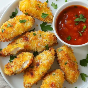 For this tasty dish, you need a few key items: - 1 pound chicken tenderloins - 1 cup grated Parmesan cheese - 1 cup panko breadcrumbs - 2 teaspoons garlic powder - 1 teaspoon onion powder - 1 teaspoon Italian seasoning - ½ teaspoon salt - ½ teaspoon black pepper - 2 large eggs - 2 tablespoons olive oil These ingredients create a crunchy, cheesy coating on the chicken. Want to add more zing? Consider these options: - Fresh herbs like parsley or basil for garnish - Chili flakes for heat - Lemon zest for a citrusy touch - A sprinkle of smoked paprika for depth These extras can elevate the taste of your chicken tenders. Choosing high-quality ingredients matters. Look for: - Fresh chicken that feels firm and smells good. - Good-quality Parmesan cheese will enhance the flavor. - Use fresh garlic powder and spices for the best taste. - Panko breadcrumbs should be crispy and light for a good crunch. Investing in quality will improve your dish's overall taste. {{ingredient_image_1}} First, preheat your air fryer to 400°F (200°C). This step is very important as it helps the chicken tenders cook evenly and become crispy. Make sure the air fryer is clean and dry before you start. I like to give the basket a quick spray with cooking oil to prevent sticking. In a shallow bowl, mix these ingredients for the coating: - 1 cup grated Parmesan cheese - 1 cup panko breadcrumbs - 2 teaspoons garlic powder - 1 teaspoon onion powder - 1 teaspoon Italian seasoning - ½ teaspoon salt - ½ teaspoon black pepper Stir them together well. In another shallow bowl, beat two large eggs until mixed well. Take each chicken tenderloin and dip it into the eggs. Make sure it’s fully coated. Then, transfer it to the breadcrumb mixture. Press it lightly to help the coating stick. Repeat this process for all the chicken tenders. Place the coated chicken tenders in the air fryer basket. Make sure to lay them in a single layer. Leave some space between each tender. This helps them cook evenly. If your air fryer is small, you may need to cook in batches. Next, drizzle 2 tablespoons of olive oil over the chicken tenders. This will help them crisp up nicely. Air fry the chicken tenders for 10-12 minutes. Flip them halfway to ensure they get golden brown on both sides. Once they’re done, remove them from the air fryer and let them rest for a couple of minutes. Enjoy your crispy, flavorful chicken tenders! To get that golden, crispy crust on your chicken tenders, use panko breadcrumbs. Panko is lighter and crunchier than regular breadcrumbs. Mix it well with grated Parmesan cheese and spices. This mix creates a great coating that clings to your chicken. To enhance crispiness, spray or drizzle olive oil on top before cooking. This helps the tenders turn a nice brown while keeping them juicy inside. Cooking in batches is key for perfect chicken tenders. If you crowd the air fryer, the air can't circulate. This can lead to soggy tenders instead of crispy ones. Cook about six to eight tenders at a time, depending on your air fryer size. This way, every tender gets the heat it needs to cook evenly. Remember to flip them halfway through to ensure they brown nicely on both sides. You can customize this recipe to your taste. If you want a kick, add chili powder or cayenne pepper to the coating mix. For a twist, try using shredded mozzarella instead of Parmesan. You can also swap chicken tenders for chicken breasts, but cut them into strips. If you want a gluten-free option, use gluten-free breadcrumbs. Adjusting ingredients makes this recipe fun and unique! Pro Tips Choose Fresh Chicken: Always opt for fresh chicken tenderloins for the best flavor and texture. Frozen tenders can release excess moisture, leading to a less crispy result. Customize the Coating: Feel free to add your favorite herbs or spices to the coating mixture. Paprika, cayenne, or even grated lemon zest can elevate the flavor. Do Not Overcrowd: For perfectly crispy chicken tenders, avoid overcrowding the air fryer basket. Cook in batches if necessary, allowing proper air circulation. Let Them Rest: After air frying, let the chicken tenders rest for a few minutes before serving. This helps the juices redistribute, ensuring they remain tender and juicy. {{image_2}} For those who crave heat, try adding spices to the mix. You can use cayenne pepper or red pepper flakes. Start small, about 1/2 teaspoon, and adjust to your taste. This adds a nice kick without overwhelming the dish. When you coat the chicken, the heat blends well with the cheese and breadcrumbs, creating a perfect balance. Herbs can add a fresh twist to your chicken tenders. Mix in dried herbs like thyme, rosemary, or basil with your breadcrumbs. About 1 teaspoon of each works well. This adds depth and flavor. Fresh herbs also work if you chop them finely. The bright notes from herbs make each bite more exciting and flavorful. If you need a gluten-free version, swap panko for gluten-free breadcrumbs. Many brands offer tasty options that work well. You can also use crushed gluten-free crackers or cornflakes for crunch. Just make sure they are finely crushed to stick to the chicken. This way, you can enjoy crispy tenders with less worry about gluten. After enjoying your air fryer Parmesan crusted chicken tenders, store any leftovers in an airtight container. This keeps them fresh. Let the tenders cool to room temperature first. If you put hot food in the fridge, it can raise the temperature inside. Store the chicken tenders in the fridge for up to three days. To reheat your chicken tenders and keep them crispy, use the air fryer again. Preheat it to 375°F (190°C). Place the chicken tenders in the basket and heat for about 5-7 minutes. This method ensures they stay crunchy. You can also use an oven at the same temperature for about 10 minutes. If you use a microwave, the tenders may lose their crispiness. If you want to save some tenders for later, freezing is a great option. First, let the cooked chicken tenders cool completely. Then, place them in a single layer on a baking sheet. Freeze them for about an hour. After they freeze, transfer the tenders to a freezer bag. They can last for up to three months in the freezer. When you're ready to eat, reheat them straight from frozen in the air fryer. They will taste almost as good as fresh! Yes, you can use regular breadcrumbs. Panko gives a crispier texture. Regular breadcrumbs will work but may not be as crunchy. If you want that extra crunch, stick with panko. It makes a big difference in each bite. To ensure the chicken is fully cooked, use a meat thermometer. The thickest part should read 165°F (74°C). If you don’t have a thermometer, cut into a tender. The meat should be white, not pink. Cooking times may vary, so check it halfway through cooking. These chicken tenders taste great with many sauces. Marinara is a classic choice. Honey mustard adds a nice sweet touch. Ranch dressing is a crowd favorite too. You can even try a spicy buffalo sauce for some heat. Enjoy experimenting with different flavors! You now know how to make crispy Parmesan chicken tenders in an air fryer. We covered the key ingredients, detailed steps, and helpful tips for the best results. Don’t forget to try the various fun flavors and options we discussed. Storing leftovers and reheating them right will keep your tenders tasty. Remember, cooking is about experimenting, so feel free to adjust as you go. Enjoy your crispy chicken tenders, and share them with friends and family!