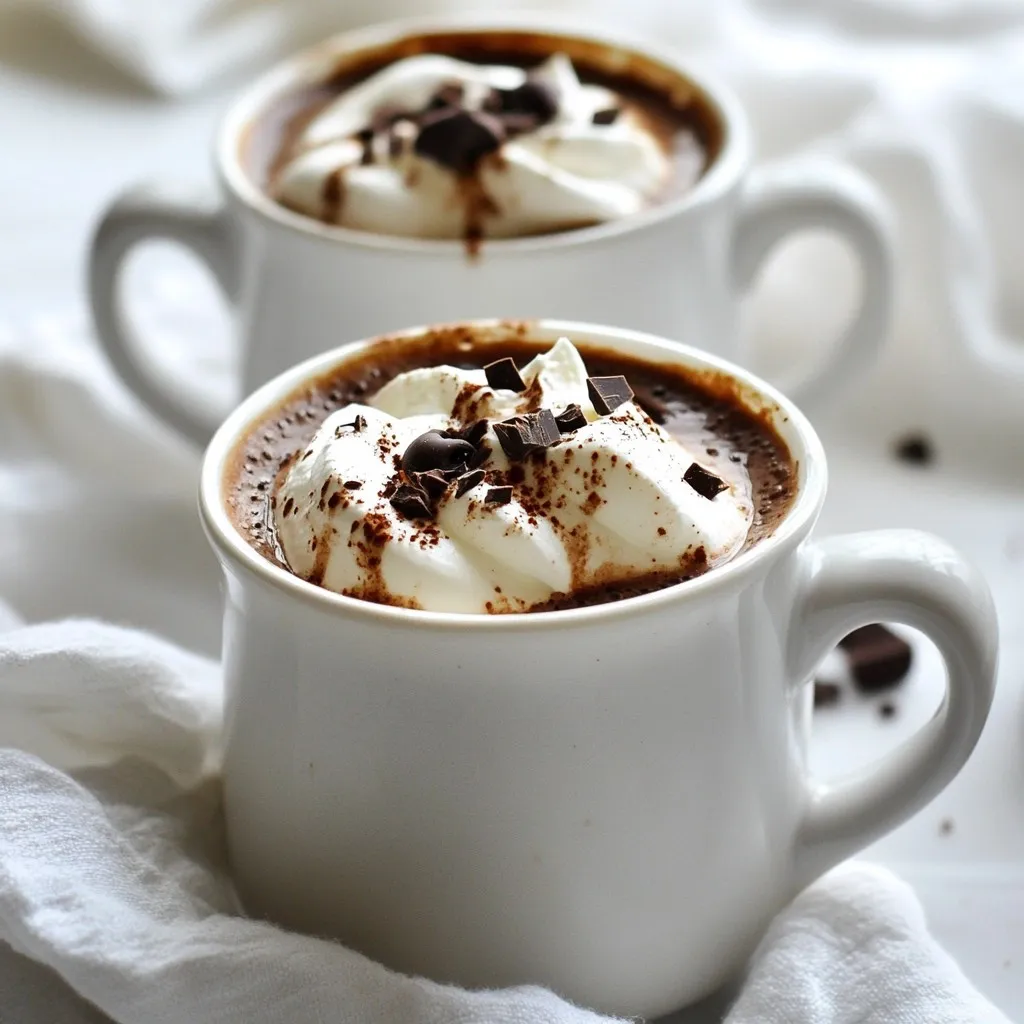Hot chocolate starts with rich and creamy ingredients. Here is what you need: - 2 cups whole milk - 1 cup heavy cream - 1/3 cup unsweetened cocoa powder - 1/2 cup semi-sweet chocolate chips - 1/4 cup powdered sugar - 1 teaspoon vanilla extract - A pinch of sea salt - Whipped cream and chocolate shavings for garnish Each ingredient plays a big role in creating this thick hot chocolate. Whole milk adds creaminess, while heavy cream makes it extra rich. The unsweetened cocoa powder gives that deep chocolate flavor. Semi-sweet chocolate chips melt into the mix, making it even better. Powdered sugar sweetens it just right. A dash of vanilla extract adds warmth, and sea salt balances the sweetness. Finally, topping with whipped cream and chocolate shavings makes it look amazing. You can find these items at your local grocery store. Choose high-quality chocolate for the best flavor. Enjoy gathering these ingredients; they promise a delightful treat! {{ingredient_image_1}} Start by boiling water in your kettle. Pour some of this hot water into the French press. This helps warm the press, making your hot chocolate stay warm longer. After a minute, pour out the water. Your French press is now ready. Grab a bowl and whisk together the cocoa powder, powdered sugar, and a pinch of sea salt. It’s key to mix these well. This step helps the cocoa blend smoothly into the hot chocolate later. Make sure there are no lumps. In a saucepan, combine the whole milk and heavy cream. Heat them over medium heat. You want to warm them until you see steam, but don’t let them boil. This helps create a rich and creamy base for your hot chocolate. Once the milk and cream are hot, take the saucepan off the heat. Now, add the semi-sweet chocolate chips. Stir well until the chocolate melts completely. The mix should be smooth and glossy. This is where the magic begins! Next, slowly whisk in your dry cocoa mixture into the warm chocolate milk. Keep stirring until there are no lumps. Put the saucepan back on low heat and add the vanilla extract. Stir until everything blends together and thickens just a bit. Carefully pour the hot chocolate mixture into your pre-warmed French press. Place the lid on and gently push down the plunger. Just press down enough to mix it. Avoid pressing too hard to keep everything inside without splattering. Pour the thick hot chocolate into your favorite mugs. Top each mug with a swirl of whipped cream. For a special touch, sprinkle some chocolate shavings on top. This not only looks great but adds a lovely taste too! Enjoy your rich and creamy delight! To make your hot chocolate thick, you need the right mix of cream and milk. I use two cups of whole milk and one cup of heavy cream. This combo gives that rich, creamy feel. Heat them gently until you see steam. It’s important not to let the mixture boil. If you want it even thicker, add more cocoa powder. Just remember, a little goes a long way. For the best taste, I suggest using semi-sweet chocolate chips. They melt well and blend smoothly into the hot chocolate. You can also try dark chocolate for a richer flavor. If you love sweetness, milk chocolate works great too, but it will taste different. Mixing chocolates can create a unique flavor, so don’t be afraid to experiment! Adding spices can take your hot chocolate to the next level. I love adding a pinch of sea salt to bring out the chocolate's taste. You can also try adding cinnamon or nutmeg for warmth. A dash of chili powder can add a fun kick. Just start small, taste, and adjust until it’s perfect for you. Pro Tips Use Quality Chocolate: For the best flavor, opt for high-quality semi-sweet chocolate chips. The richer the chocolate, the more decadent your hot chocolate will taste. Pre-Warm Your Mugs: To keep your hot chocolate warm longer, pre-warm your serving mugs by rinsing them with hot water before pouring in the drink. Experiment with Flavors: Feel free to customize your hot chocolate by adding flavors like peppermint extract, cinnamon, or even a dash of espresso powder for a mocha twist. Garnish Generously: Don’t skimp on the whipped cream and chocolate shavings! A generous garnish not only enhances the presentation but also adds extra creaminess and flavor to each sip. {{image_2}} You can enjoy thick French press hot chocolate even without dairy. Substitute whole milk with almond, oat, or coconut milk. These options keep the drink creamy and rich. Use full-fat coconut milk for extra thickness. It adds a nice flavor too. For the heavy cream, try coconut cream. This will give you that luscious texture without dairy. Want to change things up? You can infuse your hot chocolate with different flavors. Add a dash of peppermint extract for a minty twist. Or try a sprinkle of cinnamon for a warm spice. You can also stir in a spoonful of hazelnut spread for nutty goodness. Each option brings new life to your drink. Toppings can make your hot chocolate even more special. Whipped cream is a classic choice, but you can get creative. Add mini marshmallows for a fun touch. Crushed candy canes add a festive crunch. Drizzle caramel or chocolate sauce on top for extra sweetness. Don’t forget chocolate shavings for a fancy look! You may have some hot chocolate left after a cozy night. That’s okay! Store it in an airtight container. Let it cool to room temperature first. Then, place it in the fridge. It stays fresh for up to three days. When you want to enjoy your leftover hot chocolate, heat it gently. Pour it into a saucepan. Warm it over low heat on the stove. Stir it often to keep it smooth. You can also use a microwave. Heat it in short bursts, stirring in between. Want to save some hot chocolate for later? You can freeze it! Pour the cooled hot chocolate into ice cube trays. Once frozen, pop the cubes into a freezer bag. They will last for about three months. When you crave hot chocolate, just blend a few cubes into your milk for a quick treat. To make your hot chocolate thicker, use heavy cream instead of just milk. The fat adds a rich texture. You can also add more cocoa powder for extra thickness. Another trick is to let it simmer longer. This helps the mixture reduce and become more concentrated. Yes, you can use non-dairy milk. Almond, oat, or coconut milk works well. Choose a creamy option to keep the rich flavor. Just ensure it’s unsweetened to avoid extra sugar. Adjust the amount of cocoa powder to balance the taste. The best toppings include whipped cream and chocolate shavings. You can also use marshmallows, crushed cookies, or a sprinkle of cinnamon. For a fun twist, try a drizzle of caramel or a dash of sea salt. These add flavor and a nice look. Homemade hot chocolate lasts about three to four days in the fridge. Store it in an airtight container to keep it fresh. When you want to enjoy it again, just reheat it on the stove or in the microwave. Stir well before serving to mix in any settled ingredients. You now have a simple way to make rich hot chocolate at home. We covered all the key ingredients and the easy steps to prepare it. I shared tips on achieving the right thickness and suggested great chocolate types. You can also explore fun variations and proper storage methods. This delicious drink brings warmth and comfort. Enjoy your hot chocolate and get creative with flavors and toppings. You’ll love making this treat again and again!