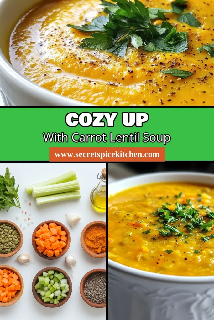 Discover the delightful flavors of carrot lentil soup with this healthy lentil soup recipe! Packed with nutrients and perfect for any day, this vegetarian carrot soup is not only easy to make but also a satisfying vegan soup recipe. In just 40 minutes, enjoy a warm bowl of comfort that will nourish your body. Don't miss out—save this easy lentil soup recipe for your next meal! #CarrotLentilSoup #HealthyLentilSoup #VeganRecipes #EasySoups