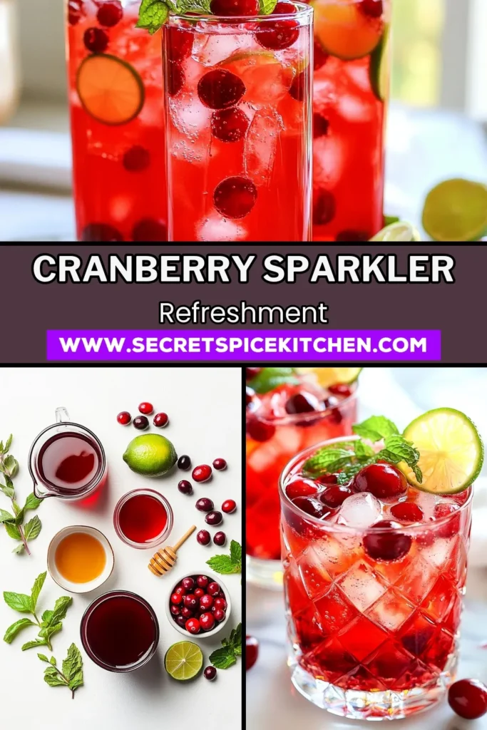 Elevate your holiday gatherings with this sparkling cranberry mocktail, a delightful non-alcoholic cranberry drink that's perfect for all ages. This easy cranberry cocktail recipe combines refreshing cranberry juice, zesty lime, and fizzy sparkling water for a crowd-pleasing cranberry lime fizz. Ideal for festive parties, this recipe takes just 10 minutes to prepare. Save this refreshing holiday beverage for your next celebration! #MocktailRecipe #HolidayDrinks #CranberryCocktail #FestiveBeverages