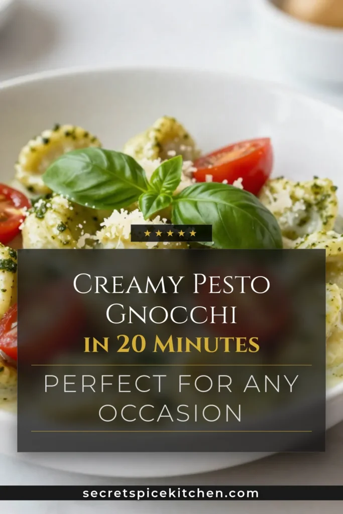 Indulge in this creamy pesto gnocchi, the perfect easy gnocchi recipe for a delightful pesto pasta dish! Made with homemade gnocchi with cream, this quick dinner recipe is ready in just 20 minutes. Enjoy the rich flavors of fresh basil pesto, grated Parmesan, and a touch of garlic. Ideal for any weeknight meal. Try it tonight and savor every bite! Save for your dinner inspiration! #CreamyPestoGnocchi #QuickDinnerRecipes #PestoPastaDish #EasyGnocchiRecipe