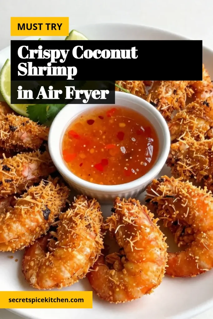 Indulge in Crispy Air Fryer Coconut Shrimp, a delicious Air Fryer Shrimp Recipe that's quick and easy! This Easy Coconut Shrimp Recipe features perfectly breaded shrimp with a blend of panko and coconut, making it a perfect appetizer or snack. Serve your Panko Crusted Coconut Shrimp with a zesty Coconut Shrimp with Sweet Chili Sauce dip for an irresistible treat. Save this recipe now and elevate your cooking game! #AirFryerRecipes #CoconutShrimp #EasyRecipes #SeafoodLovers