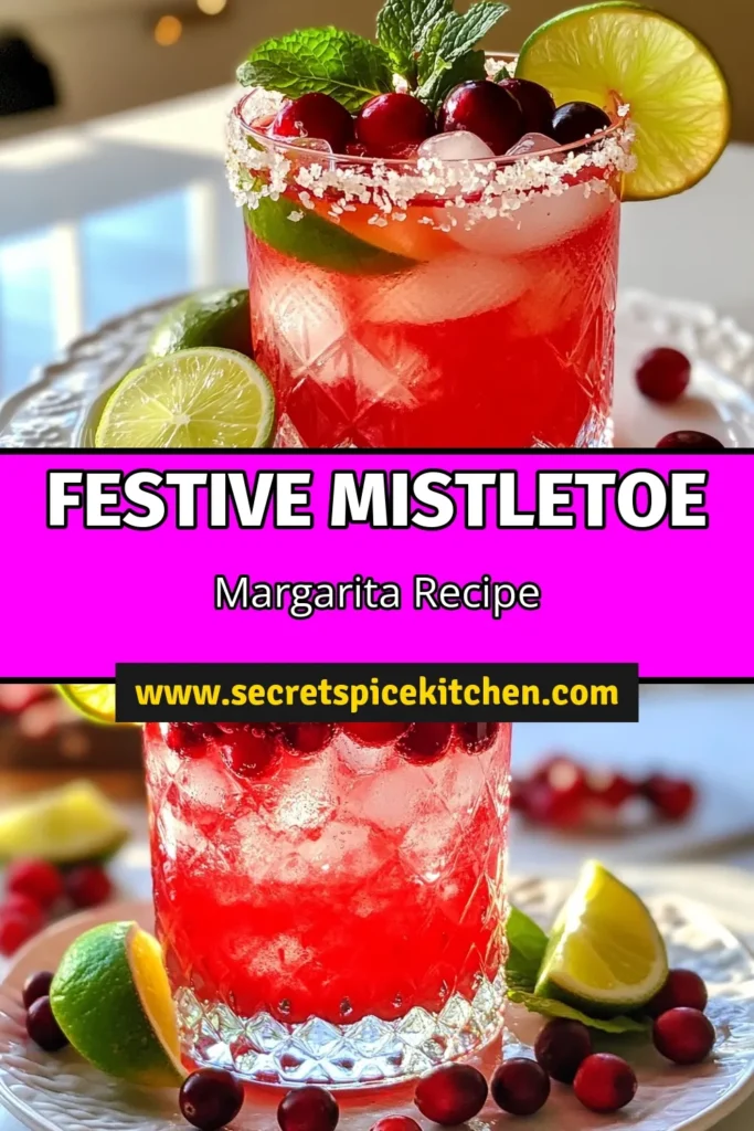 Discover the perfect holiday drink with this mistletoe margarita recipe! This cranberry lime cocktail blends fresh cranberries, zesty lime, and a hint of agave for a delightful holiday margarita drink. Garnish with mint for a festive cocktail with mint that's easy to make and sure to impress. Try this easy margarita recipe and get ready to elevate your celebrations. Save this recipe for your holiday parties! #MistletoeMargarita #HolidayCocktails #FestiveDrinks #MargaritaRecipe