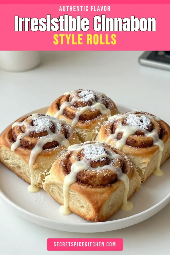 Indulge in these irresistible Cinnabon copycat cinnamon rolls with cream cheese glaze! This easy cinnamon roll recipe is the best cinnamon roll recipe you’ll find, perfect for breakfast or a sweet treat. These homemade cinnamon rolls are fluffy and packed with flavor, sure to impress everyone. Give this Cinnabon copycat recipe a try and savor the deliciousness! Save for later and enjoy baking! #CinnamonRolls #BakingRecipes #CinnabonCopycat #HomemadeTreats